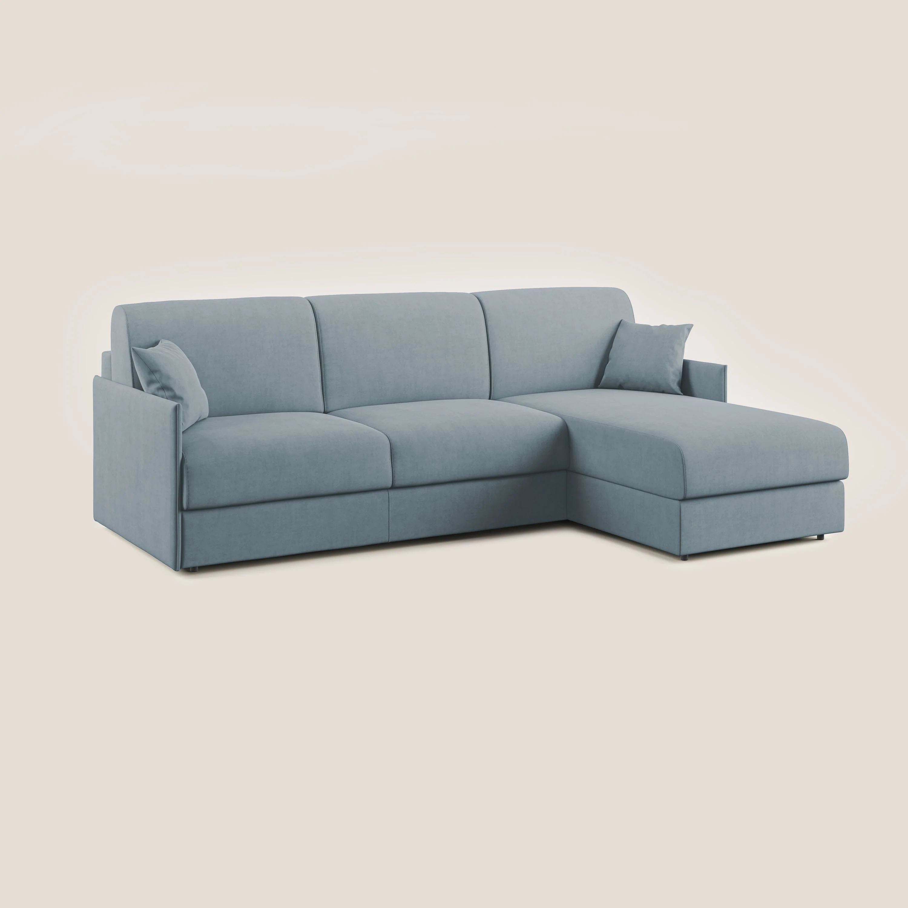Evans canapé d'angle convertible avec méridienne en tissu doux imperméable T02 sucre glace - Image 3