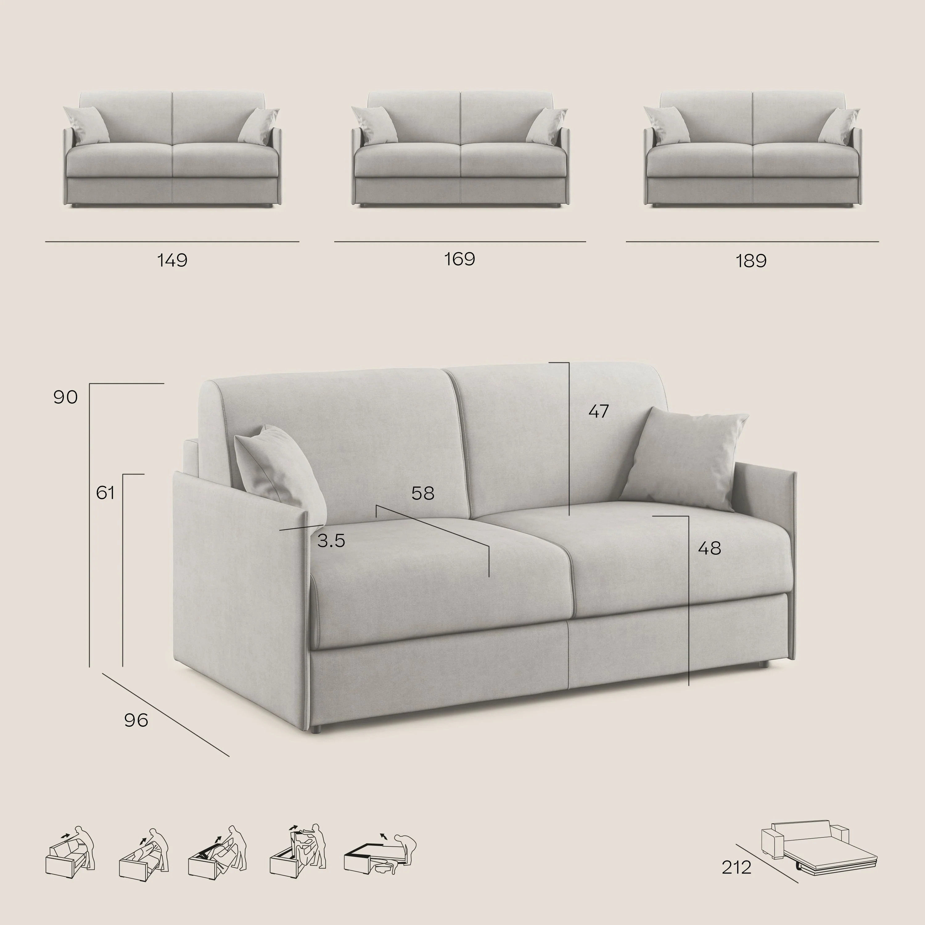 Evans Canapé convertible en tissu imperméable T13 bleu clair - Image 9