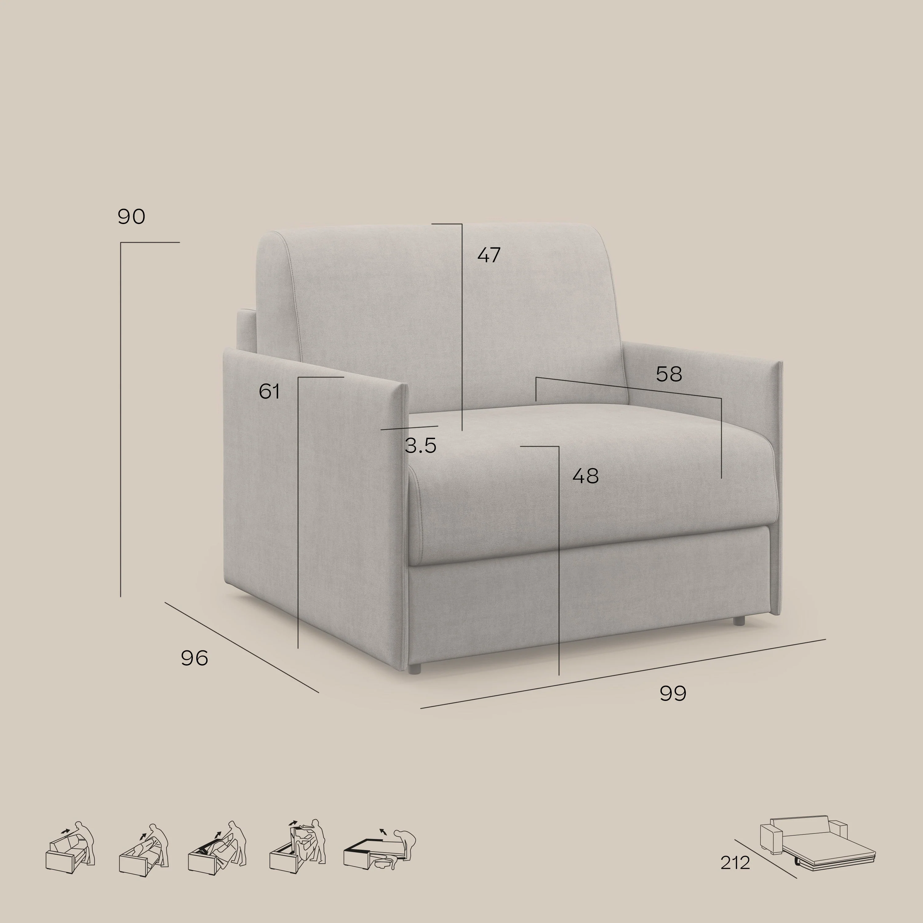Evans fauteuil convertible en tissu imperméable T02 vert - Image 9
