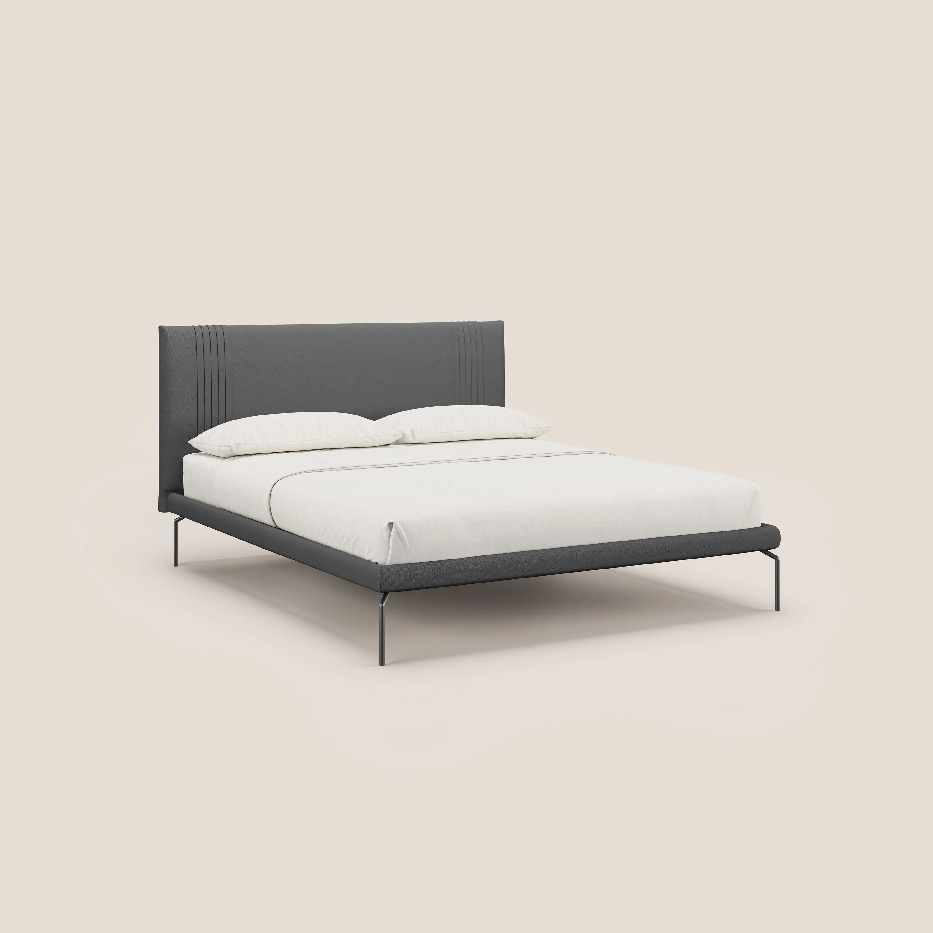 Finn lit rembourré avec pieds hauts en métal en tissu détachable T05 anthracite
