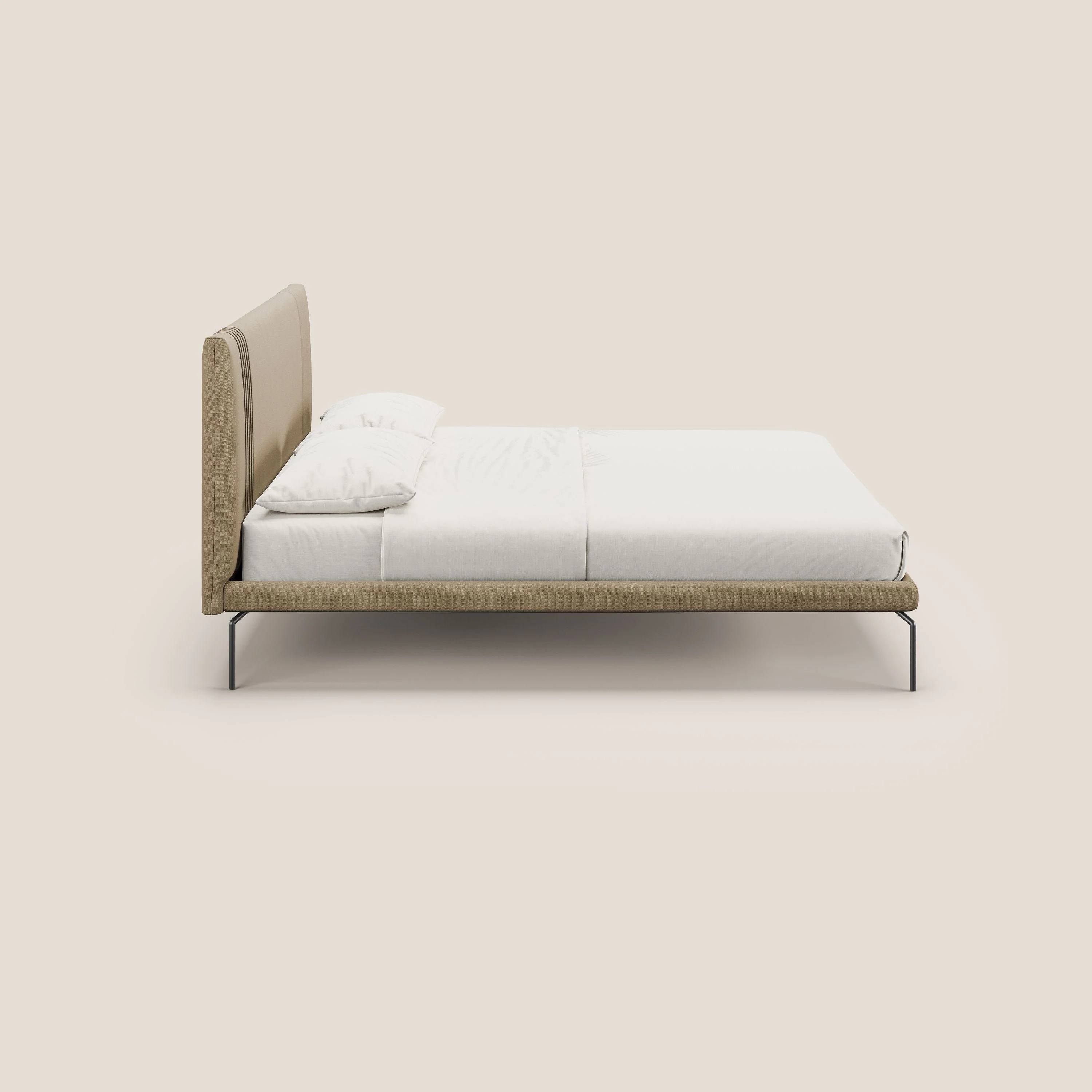 Finn lit rembourré avec pieds hauts en métal en tissu détachable T05 beige - Image 3