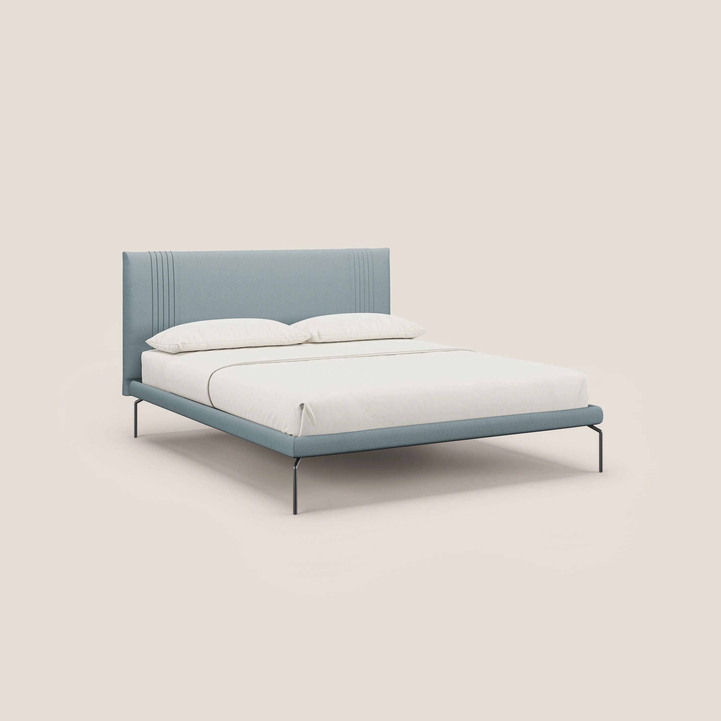 Finn lit rembourré avec pieds hauts en métal en tissu détachable T05 bleu gris