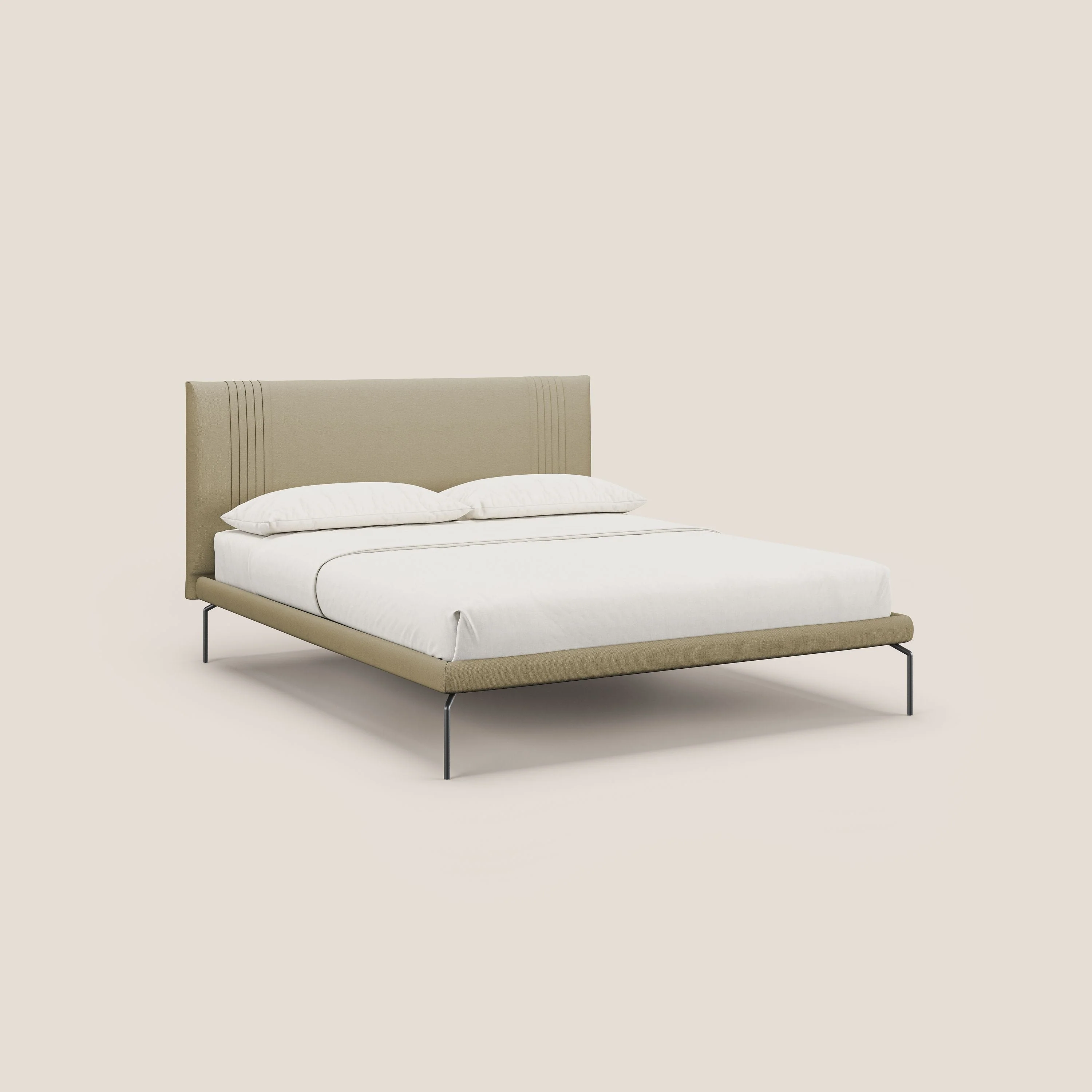 Finn lit rembourré avec pieds hauts en métal en tissu détachable T05 camel