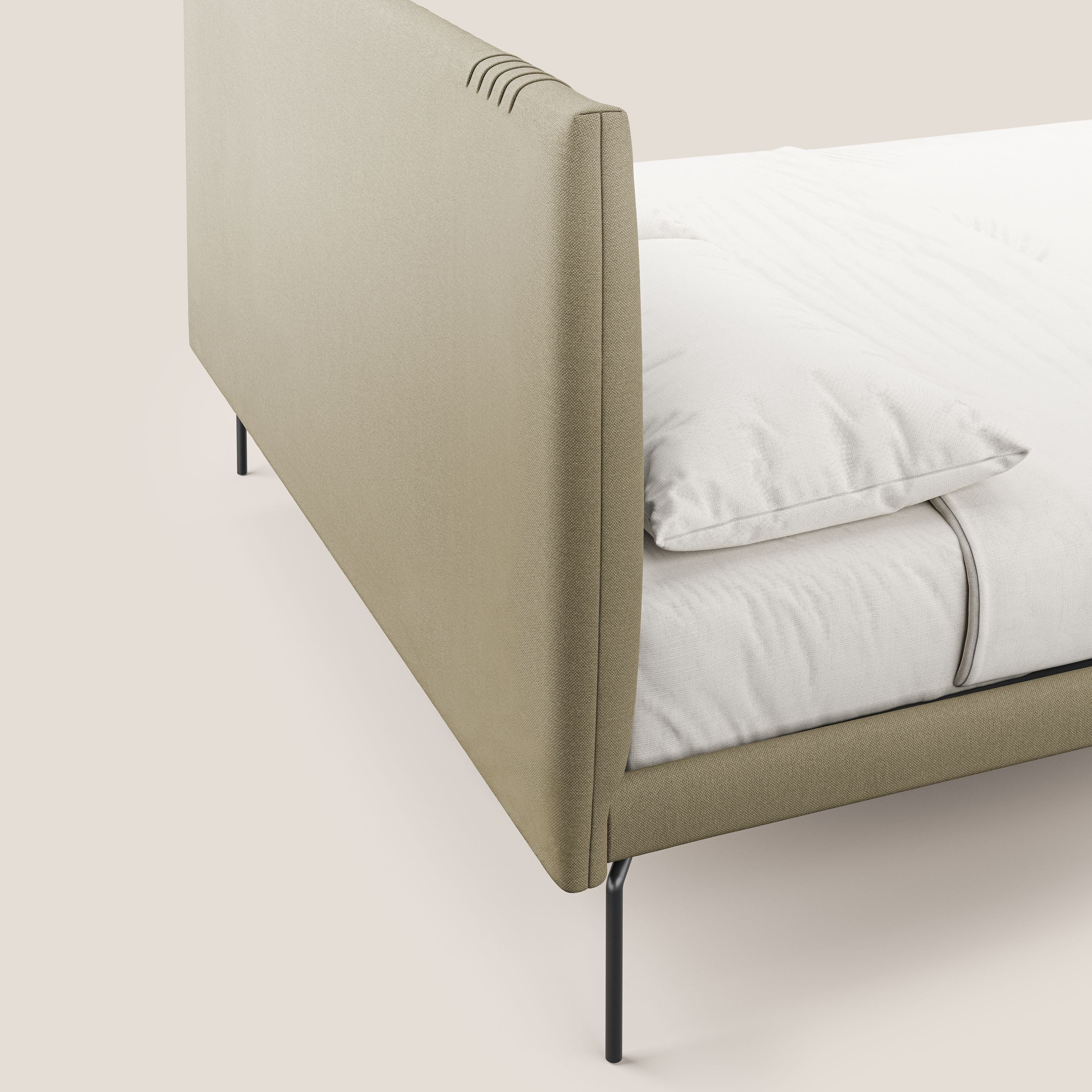 Finn lit rembourré avec pieds hauts en métal en tissu détachable T05 camel - Image 6