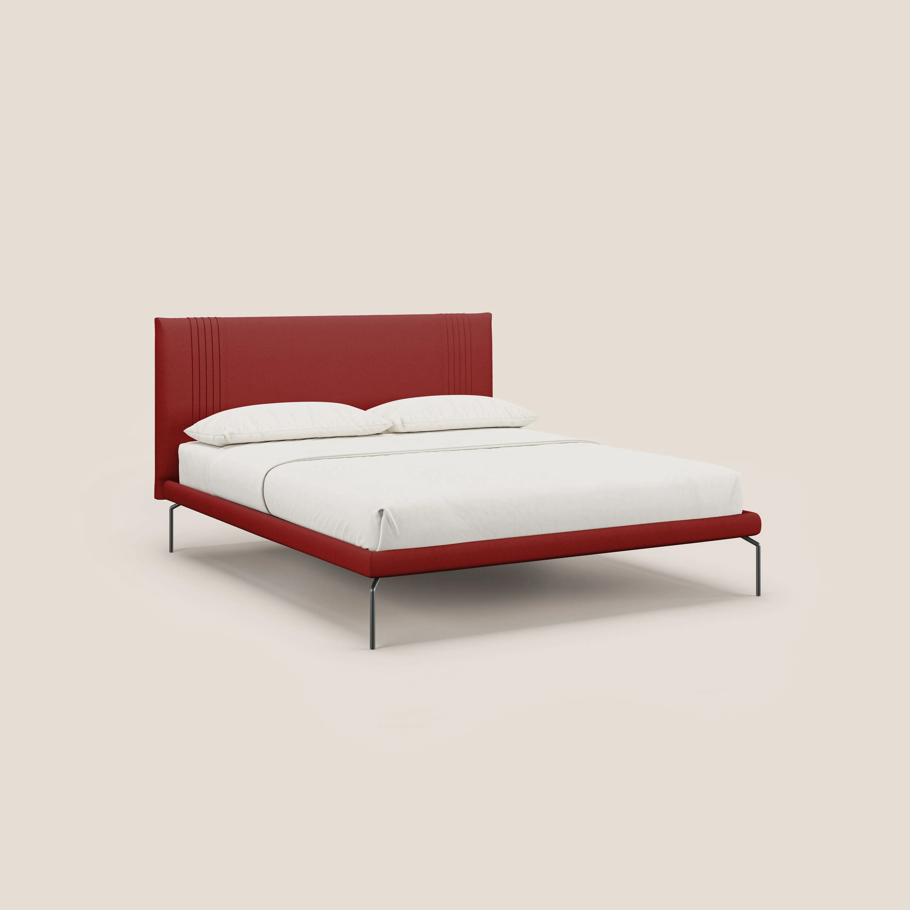 Finn lit rembourré avec pieds hauts en métal en tissu détachable T05 rouge
