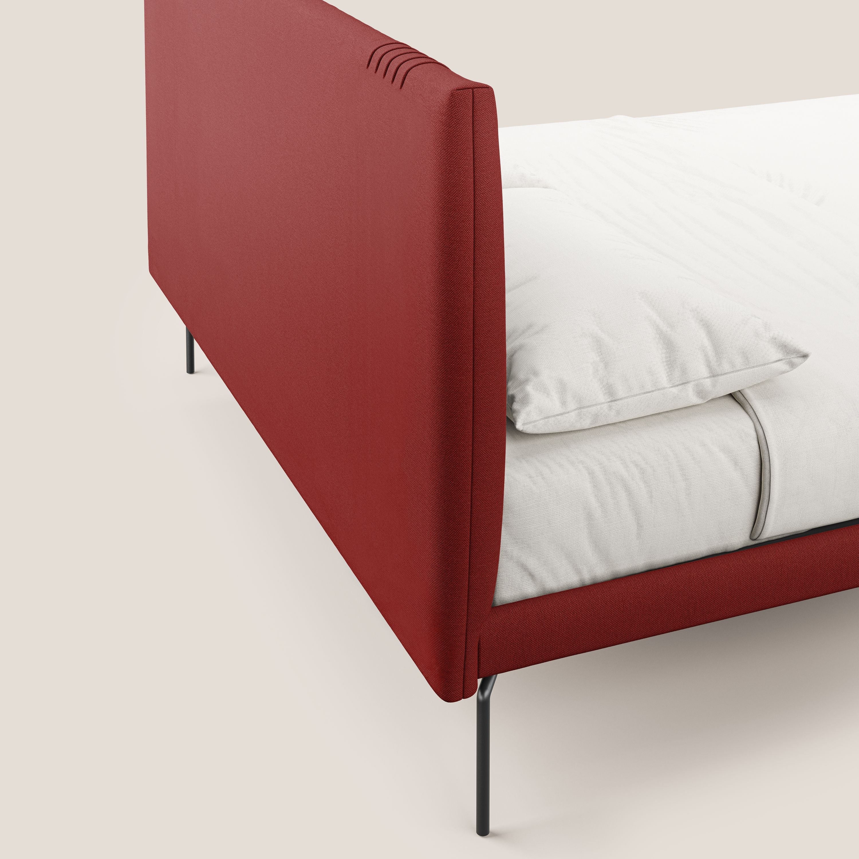Finn lit rembourré avec pieds hauts en métal en tissu détachable T05 rouge - Image 6
