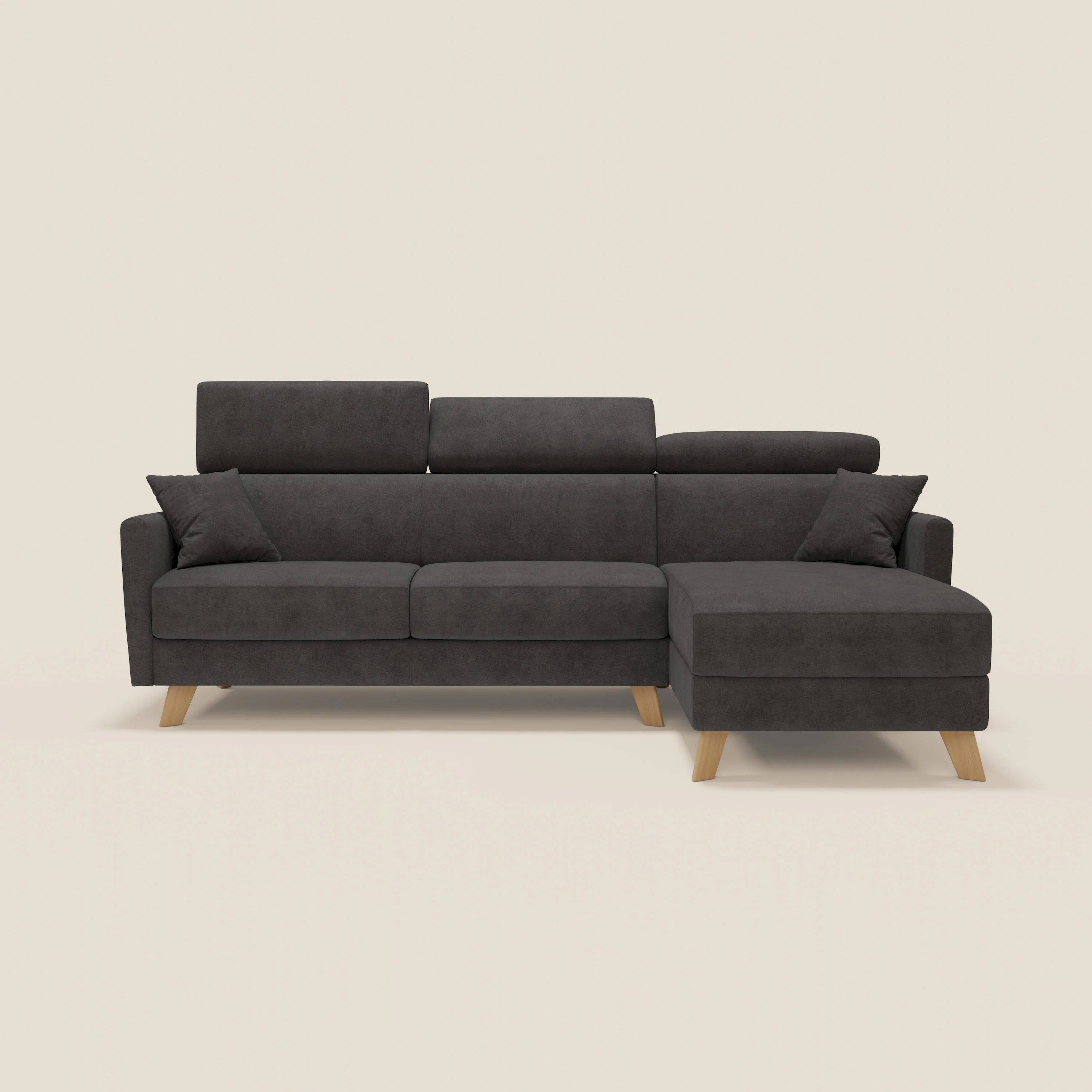 Francy canapé d'angle convertible déhoussable - méridienne avec coffre et têtières inclinables en tissu détachable T17 anthracite