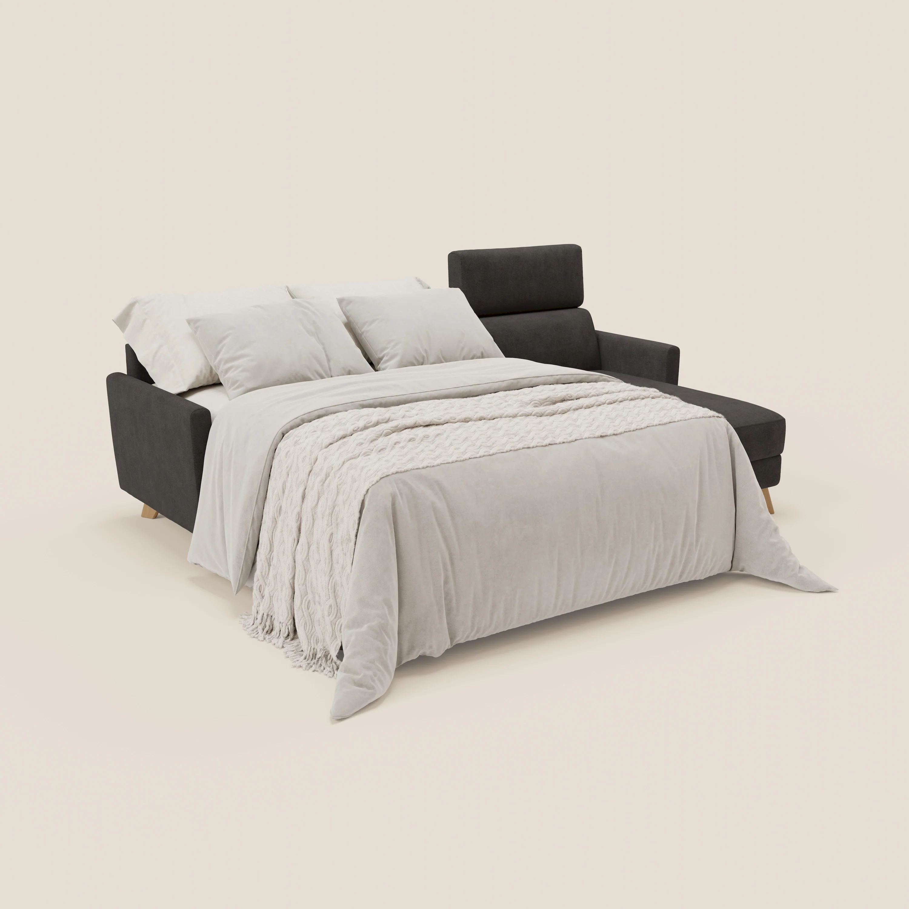 Francy canapé d'angle convertible déhoussable - méridienne avec coffre et têtières inclinables en tissu détachable T17 anthracite - Image 2