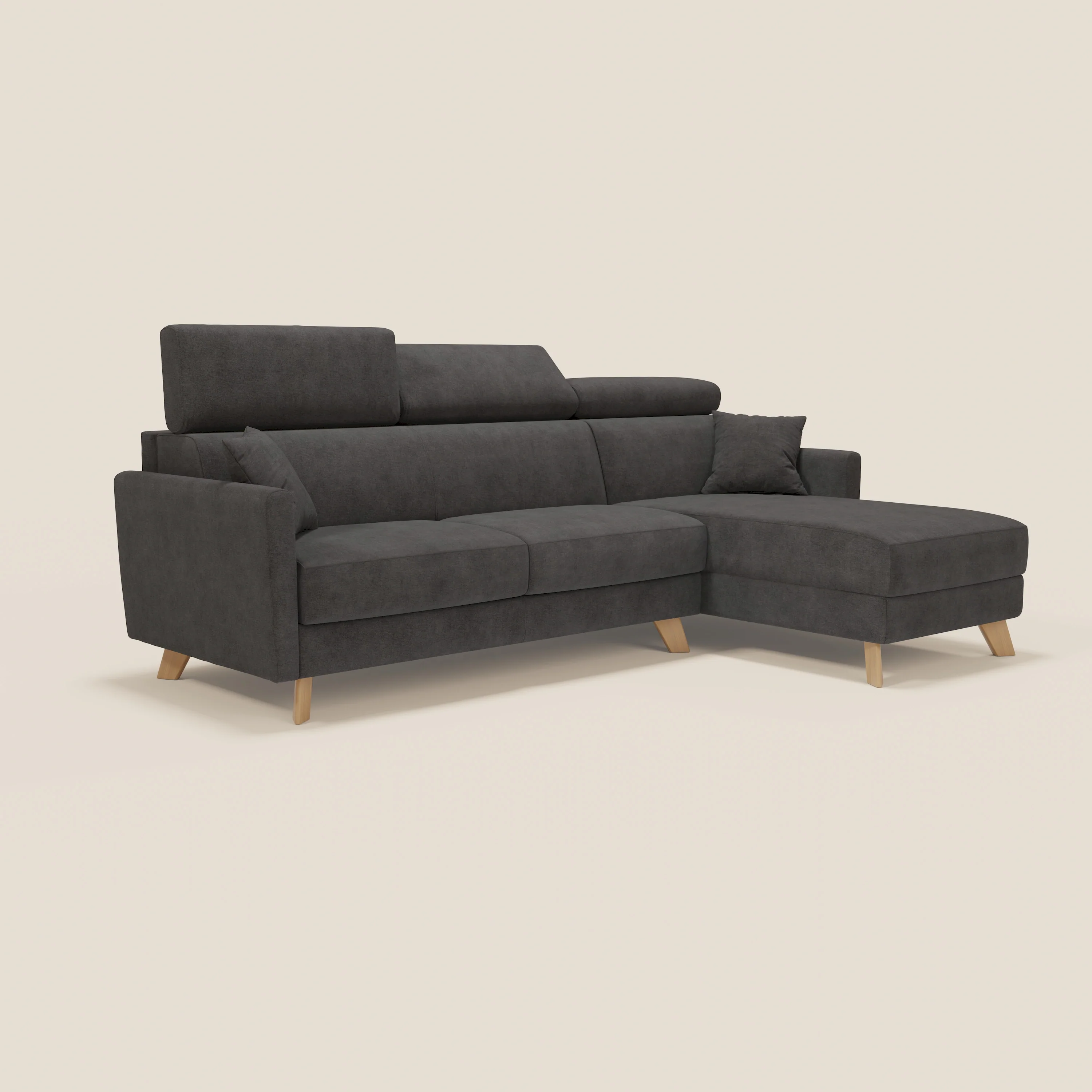 Francy canapé d'angle convertible déhoussable - méridienne avec coffre et têtières inclinables en tissu détachable T17 anthracite - Image 3