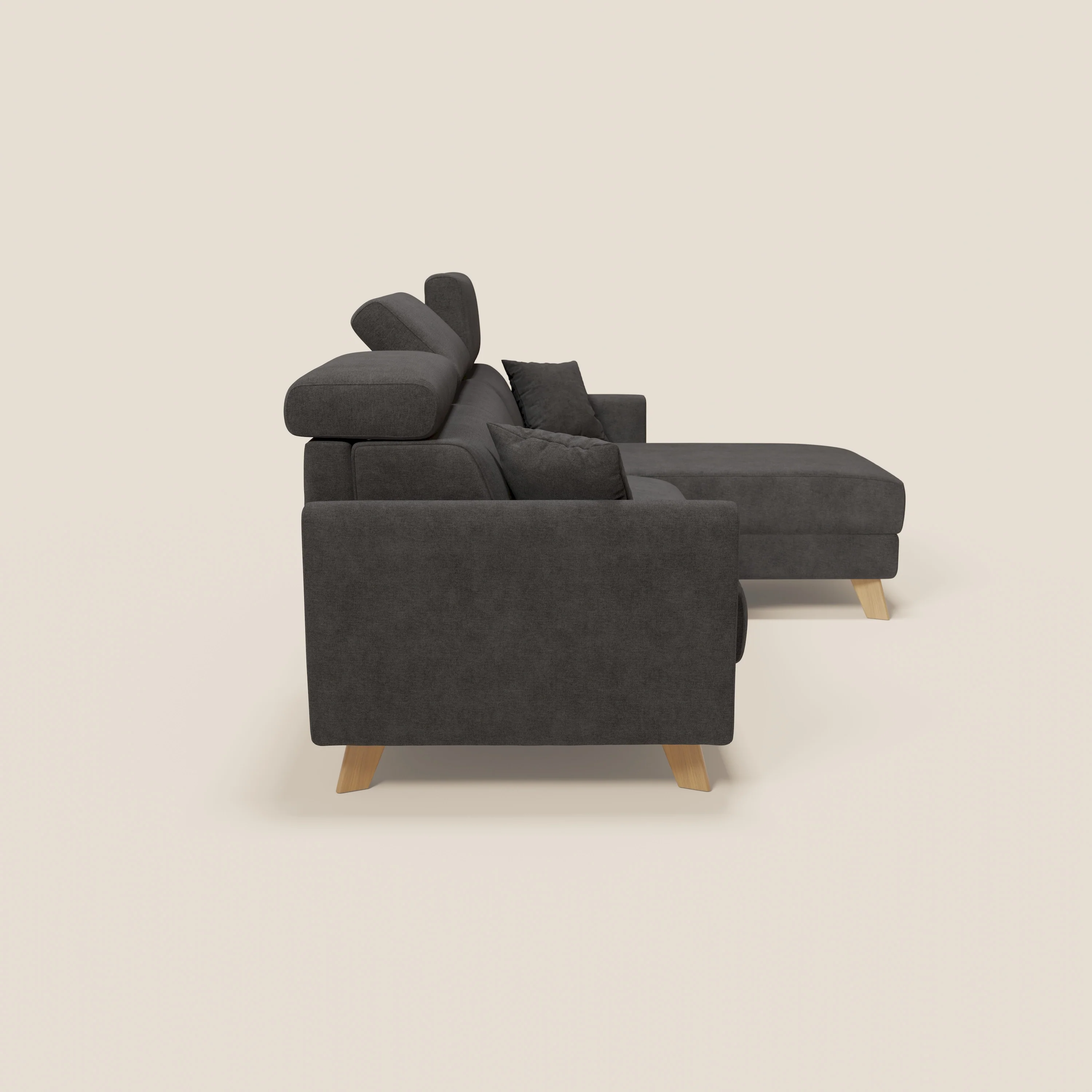 Francy canapé d'angle convertible déhoussable - méridienne avec coffre et têtières inclinables en tissu détachable T17 anthracite - Image 4