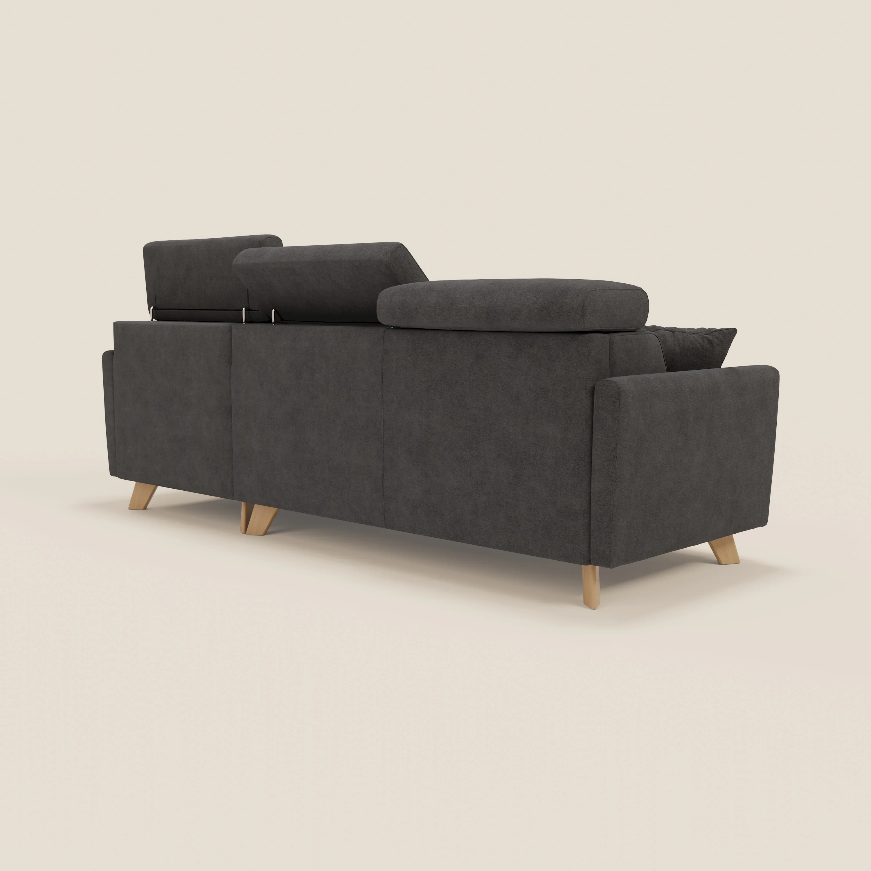 Francy canapé d'angle convertible déhoussable - méridienne avec coffre et têtières inclinables en tissu détachable T17 anthracite - Image 5