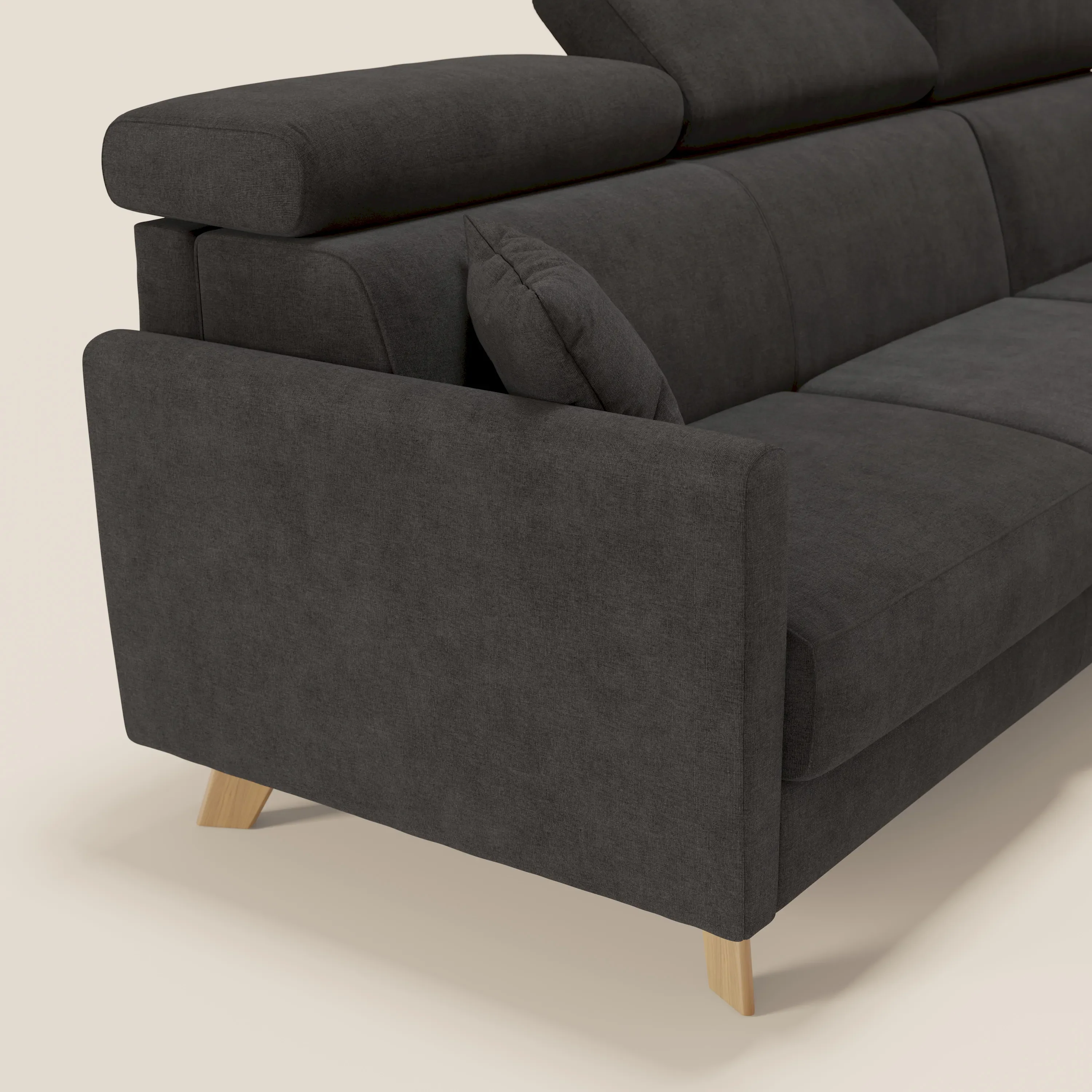 Francy canapé d'angle convertible déhoussable - méridienne avec coffre et têtières inclinables en tissu détachable T17 anthracite - Image 6