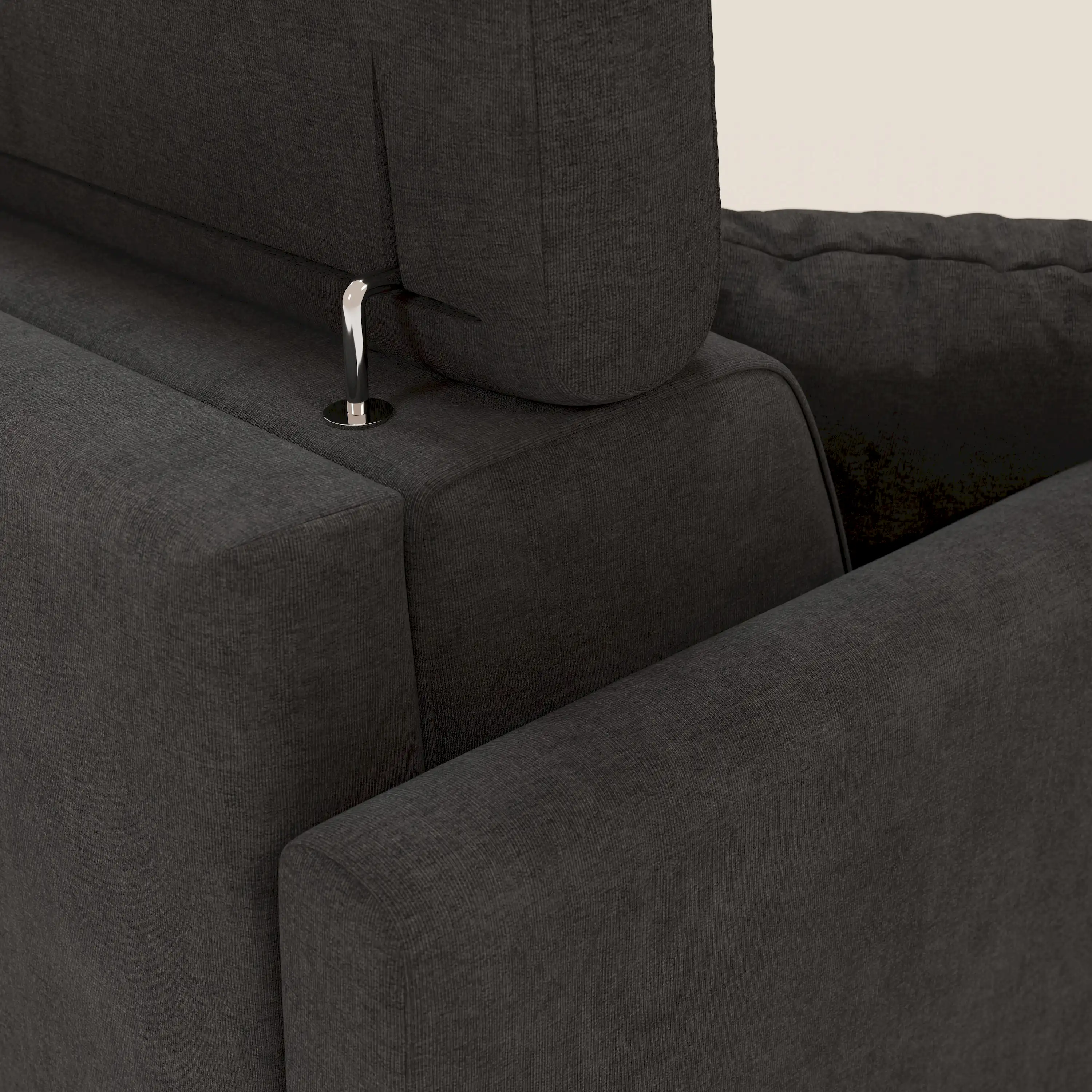 Francy canapé d'angle convertible déhoussable - méridienne avec coffre et têtières inclinables en tissu détachable T17 anthracite - Image 8