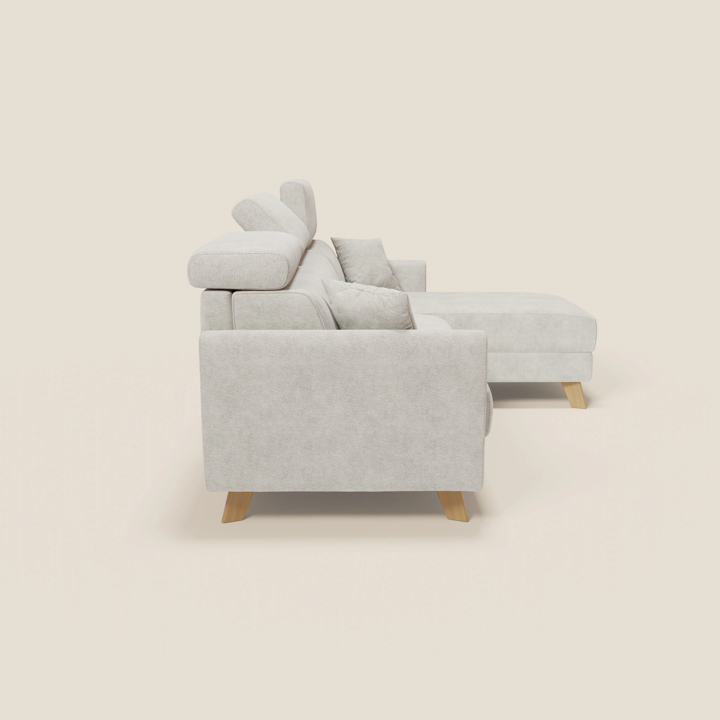Francy Canapé d'angle convertible déhoussable - méridienne avec coffre et têtières inclinables en tissu détachable T17 blanc - Image 4