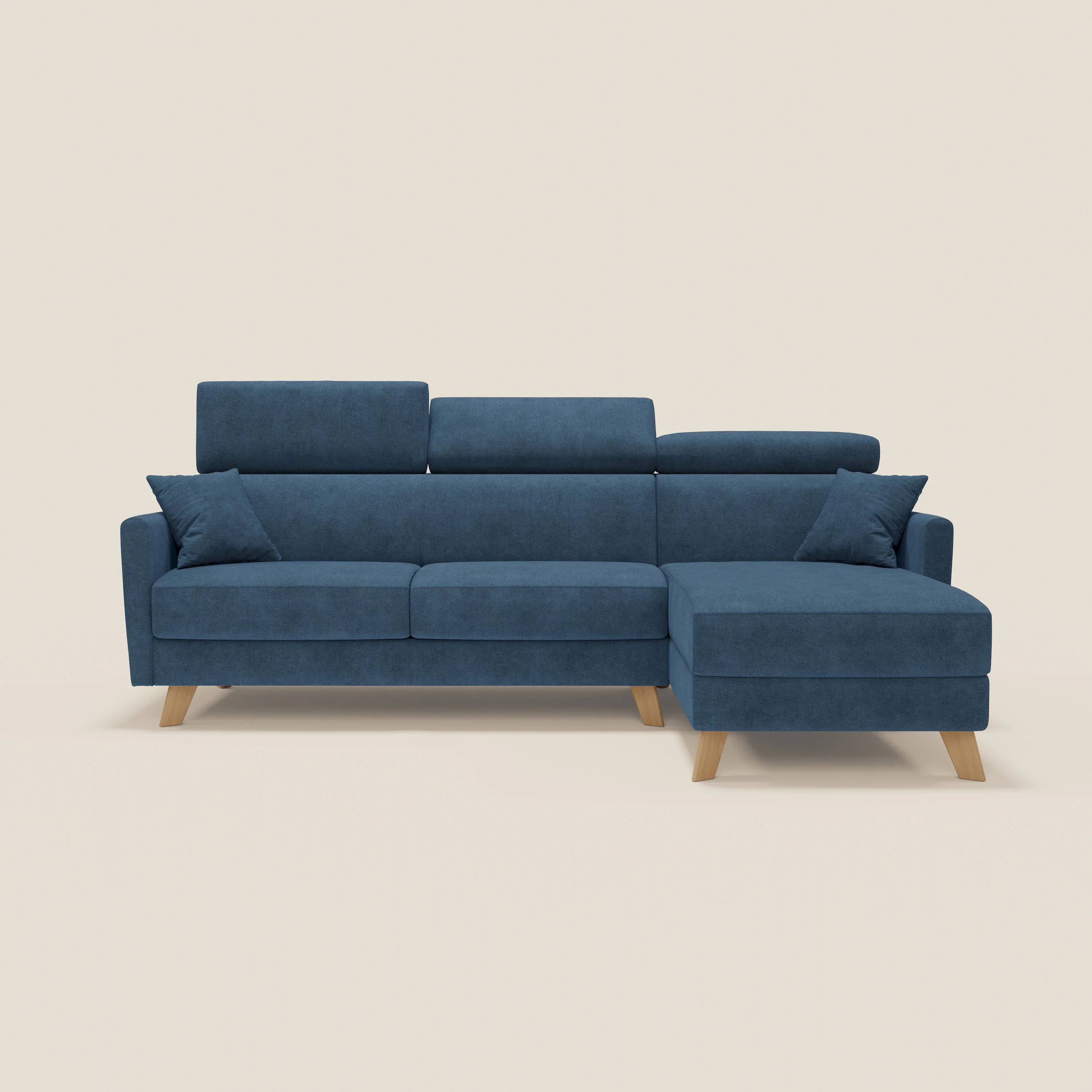 Francy canapé d'angle convertible déhoussable - méridienne avec coffre et têtières inclinables en tissu détachable T17 bleu