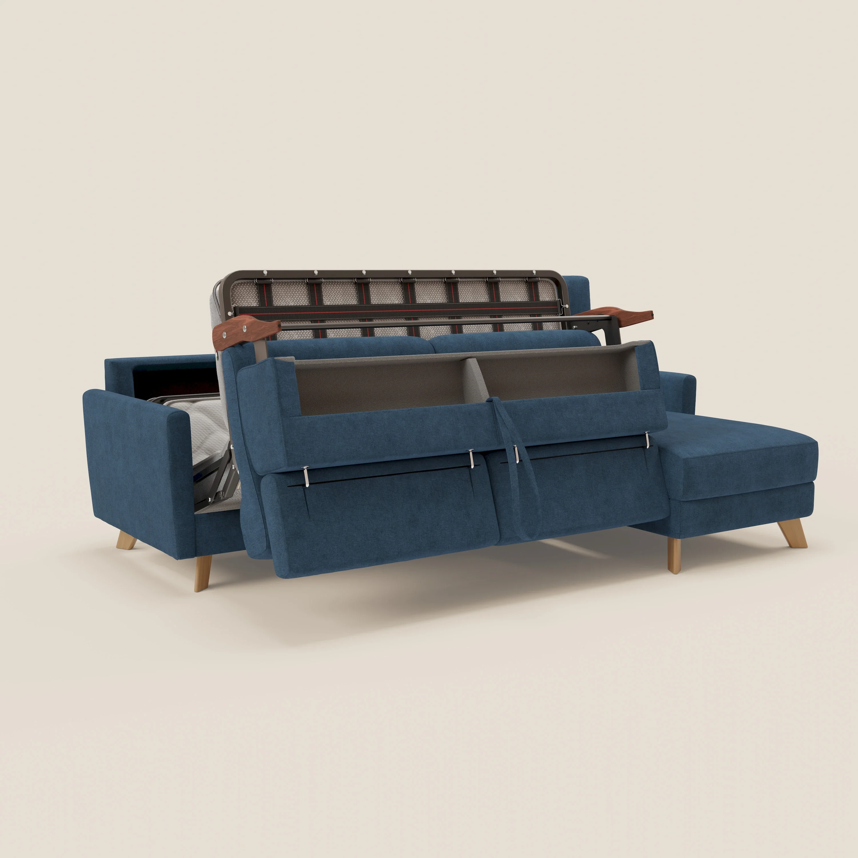 Francy canapé d'angle convertible déhoussable - méridienne avec coffre et têtières inclinables en tissu détachable T17 bleu - Image 10