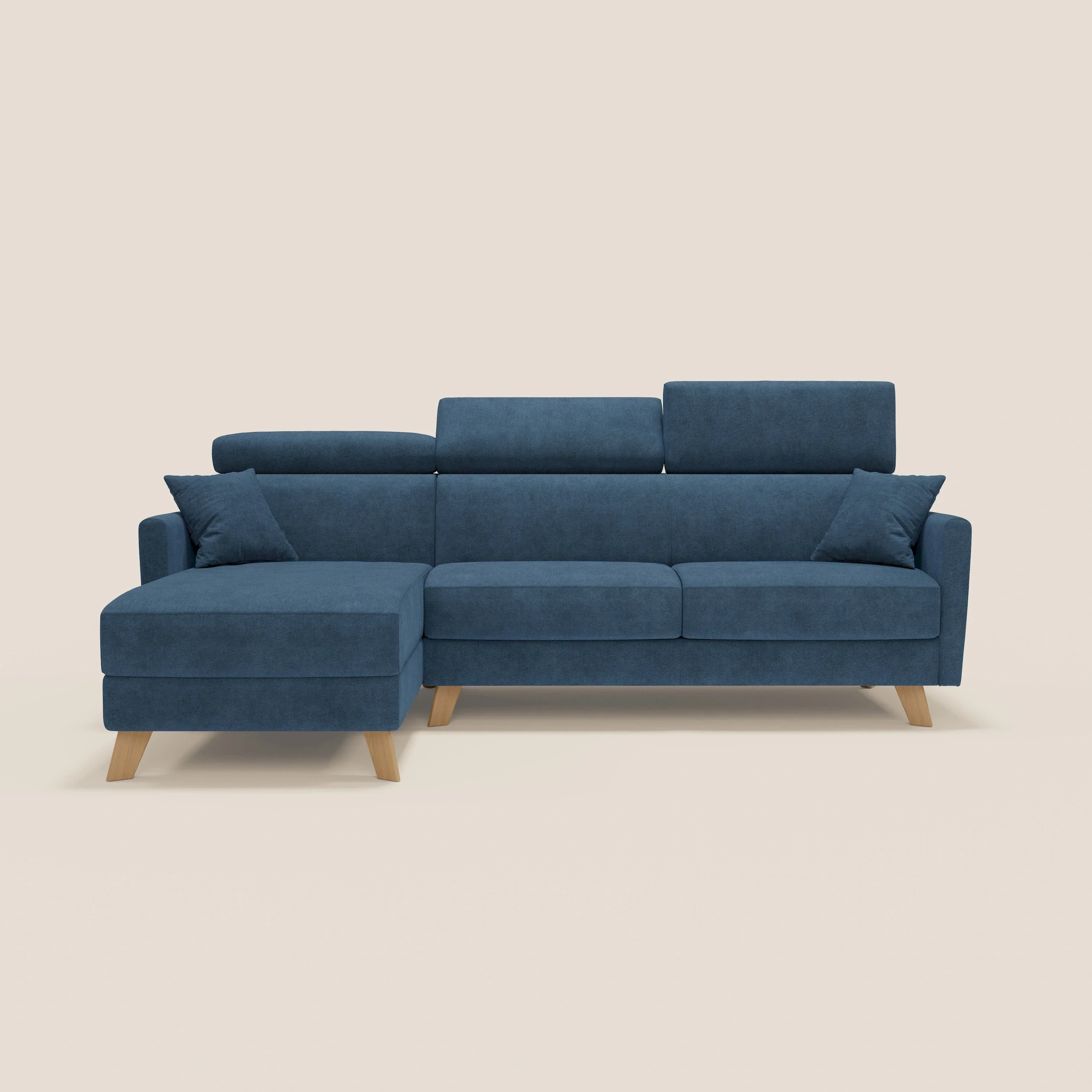 Francy canapé d'angle convertible déhoussable - méridienne avec coffre et têtières inclinables en tissu détachable T17 bleu - Image 12