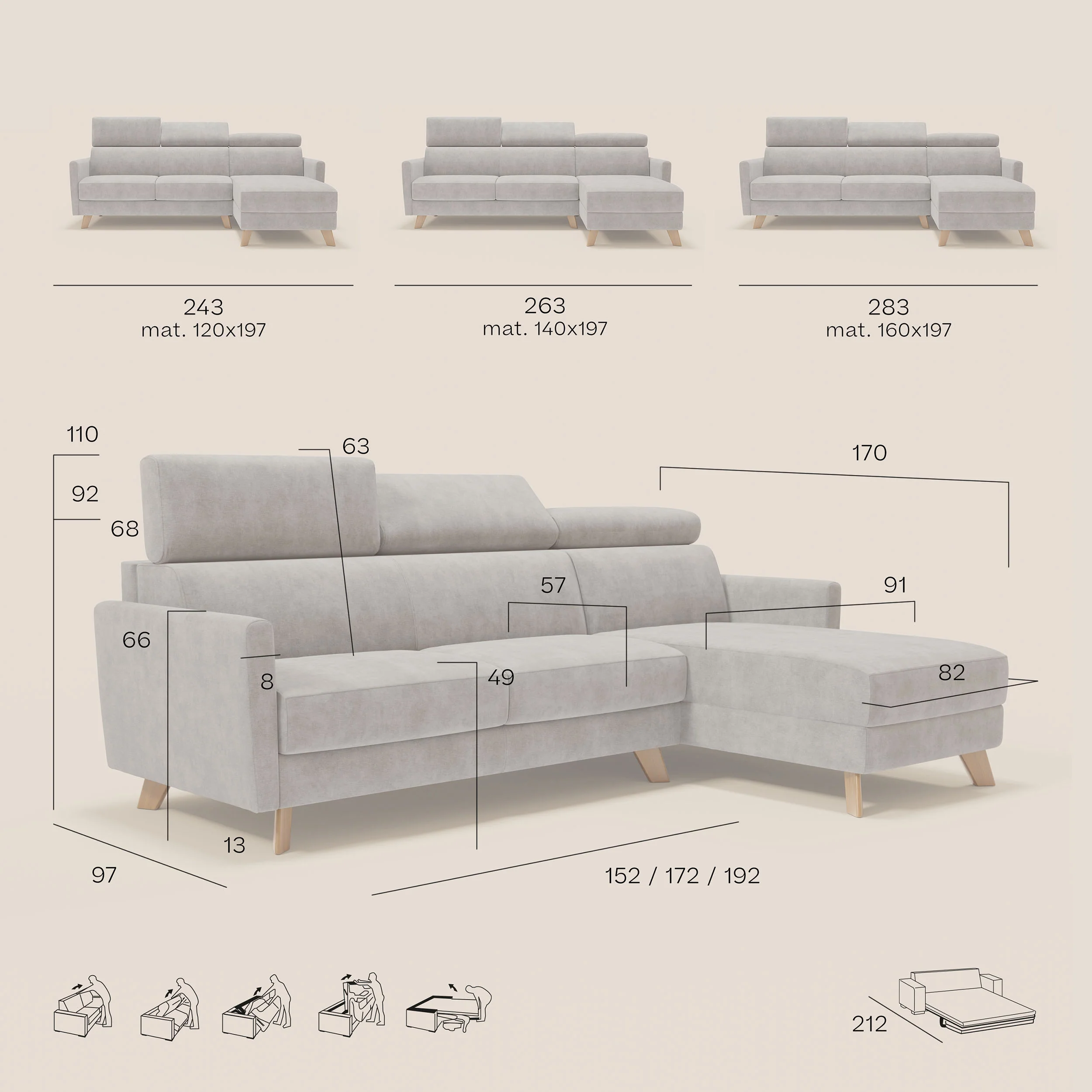 Francy canapé d'angle convertible déhoussable - méridienne avec coffre et têtières inclinables en tissu détachable T17 bleu canard - Image 14