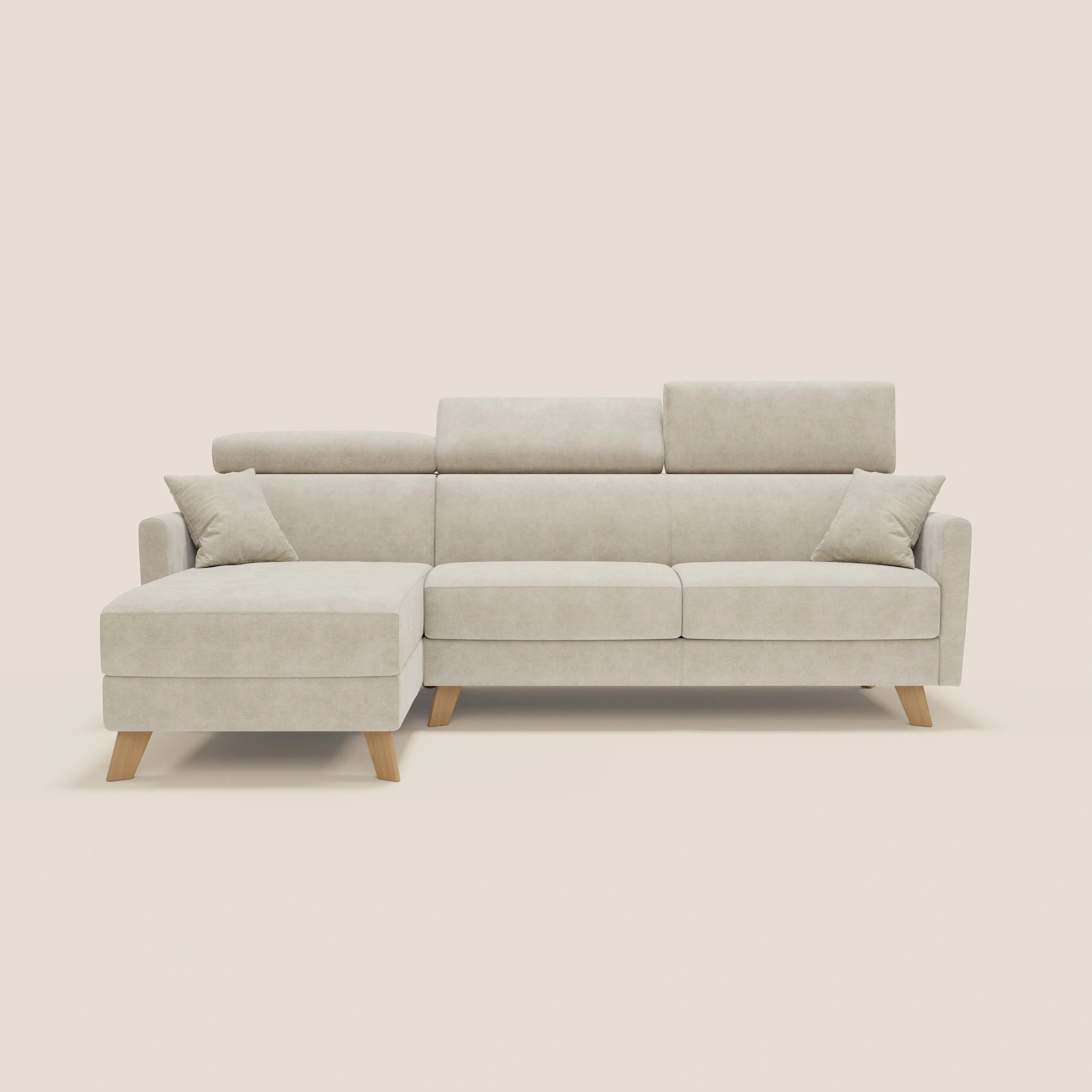 Francy canapé d'angle convertible déhoussable - méridienne avec coffre et têtières inclinables en tissu détachable T17 crème - Image 12