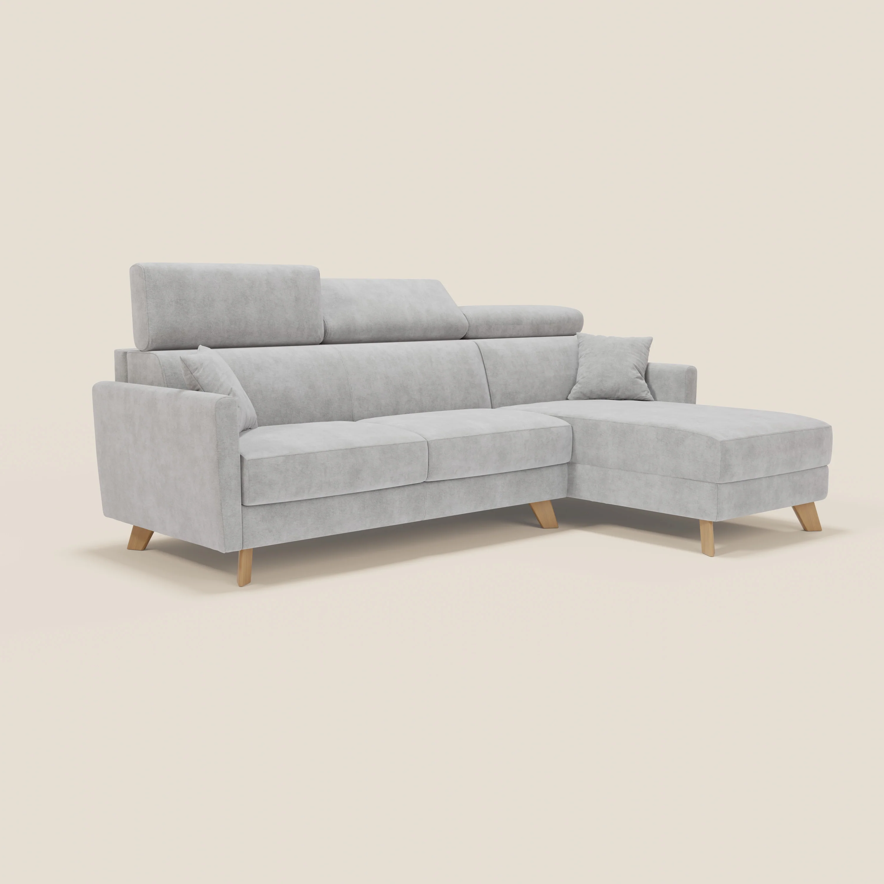Francy canapé d'angle convertible déhoussable - méridienne avec coffre et têtières inclinables en tissu détachable T17 gris - Image 3