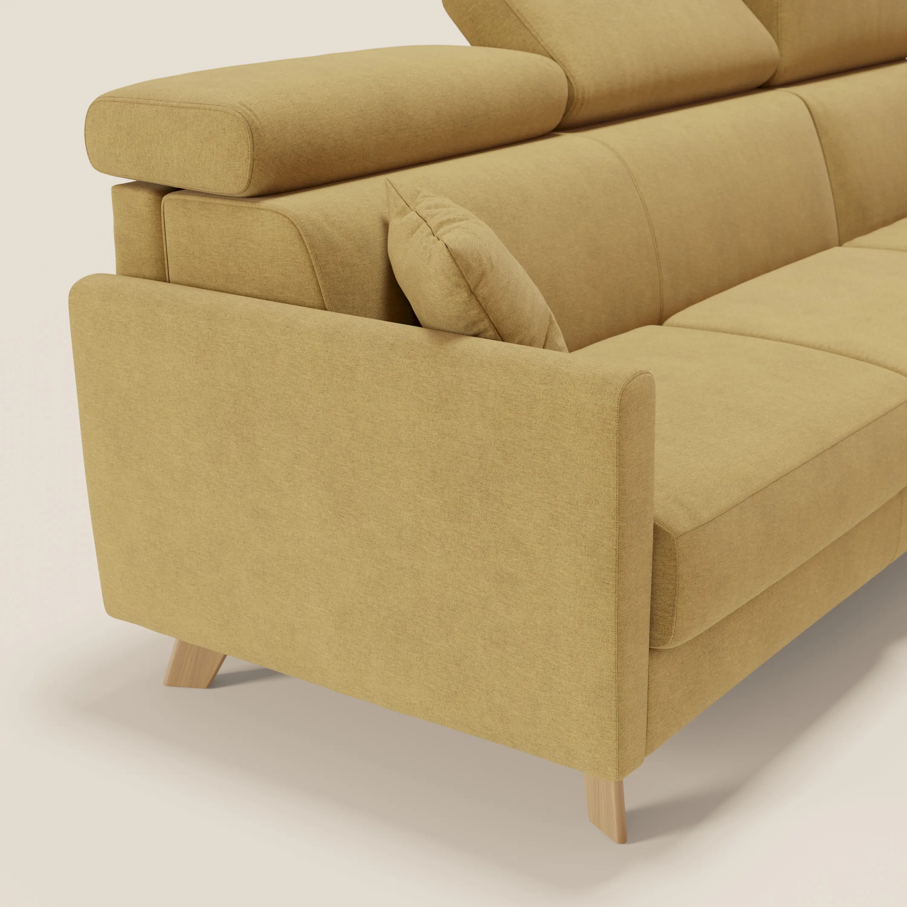 Francy canapé d'angle convertible déhoussable - méridienne avec coffre et têtières inclinables en tissu détachable T17 jaune - Image 6