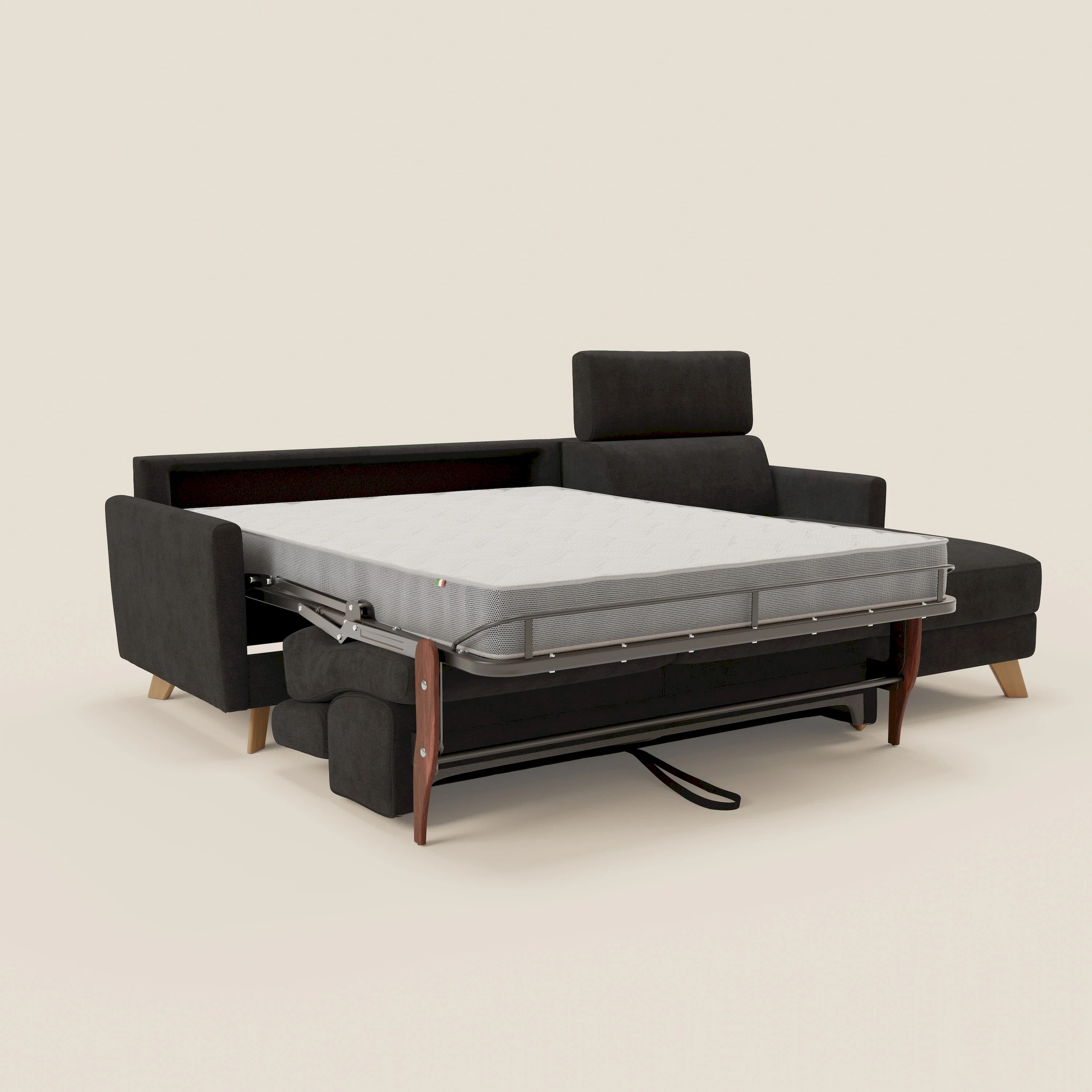 Francy canapé d'angle convertible déhoussable - méridienne avec coffre et têtières inclinables en tissu détachable T17 noir - Image 11