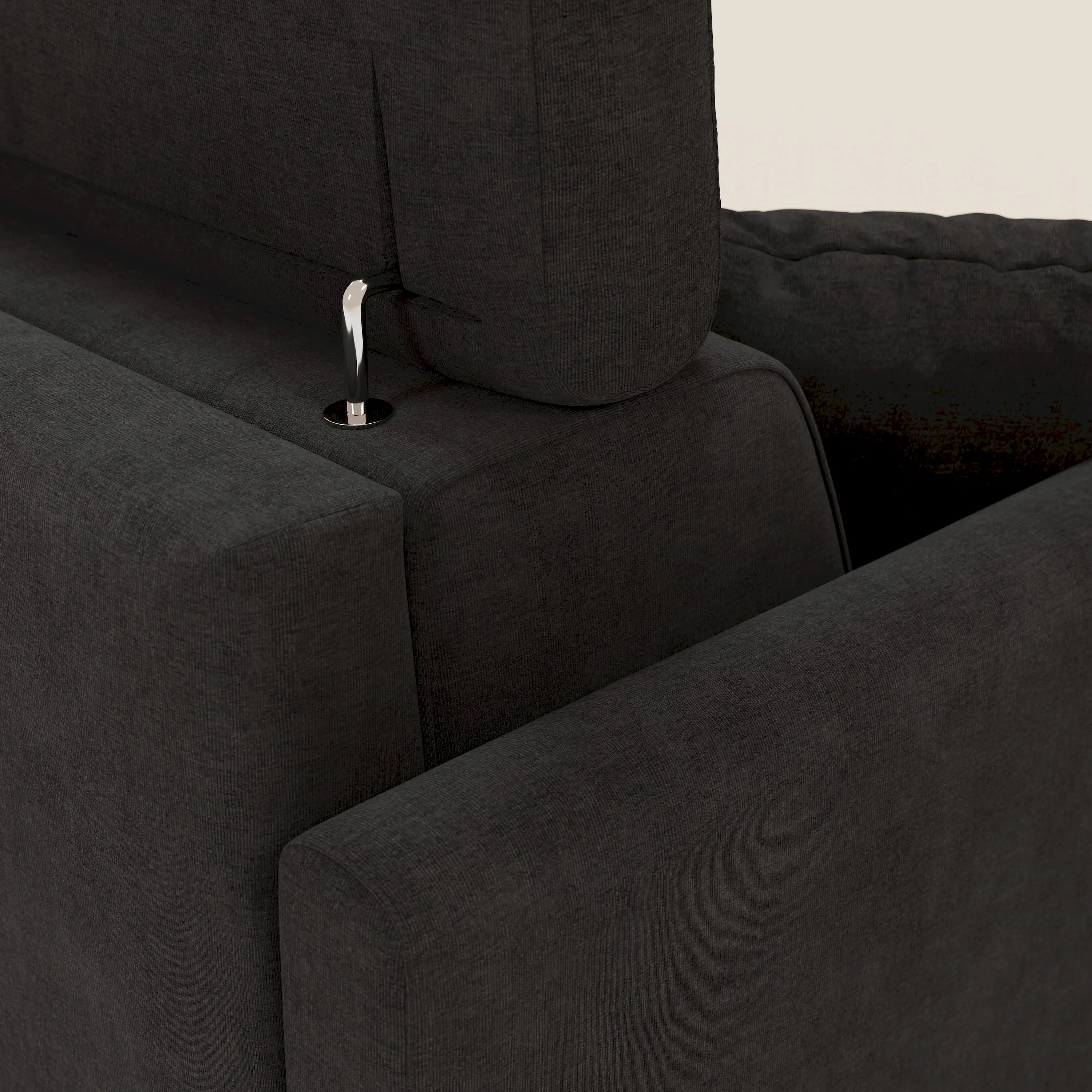 Francy canapé d'angle convertible déhoussable - méridienne avec coffre et têtières inclinables en tissu détachable T17 noir - Image 8