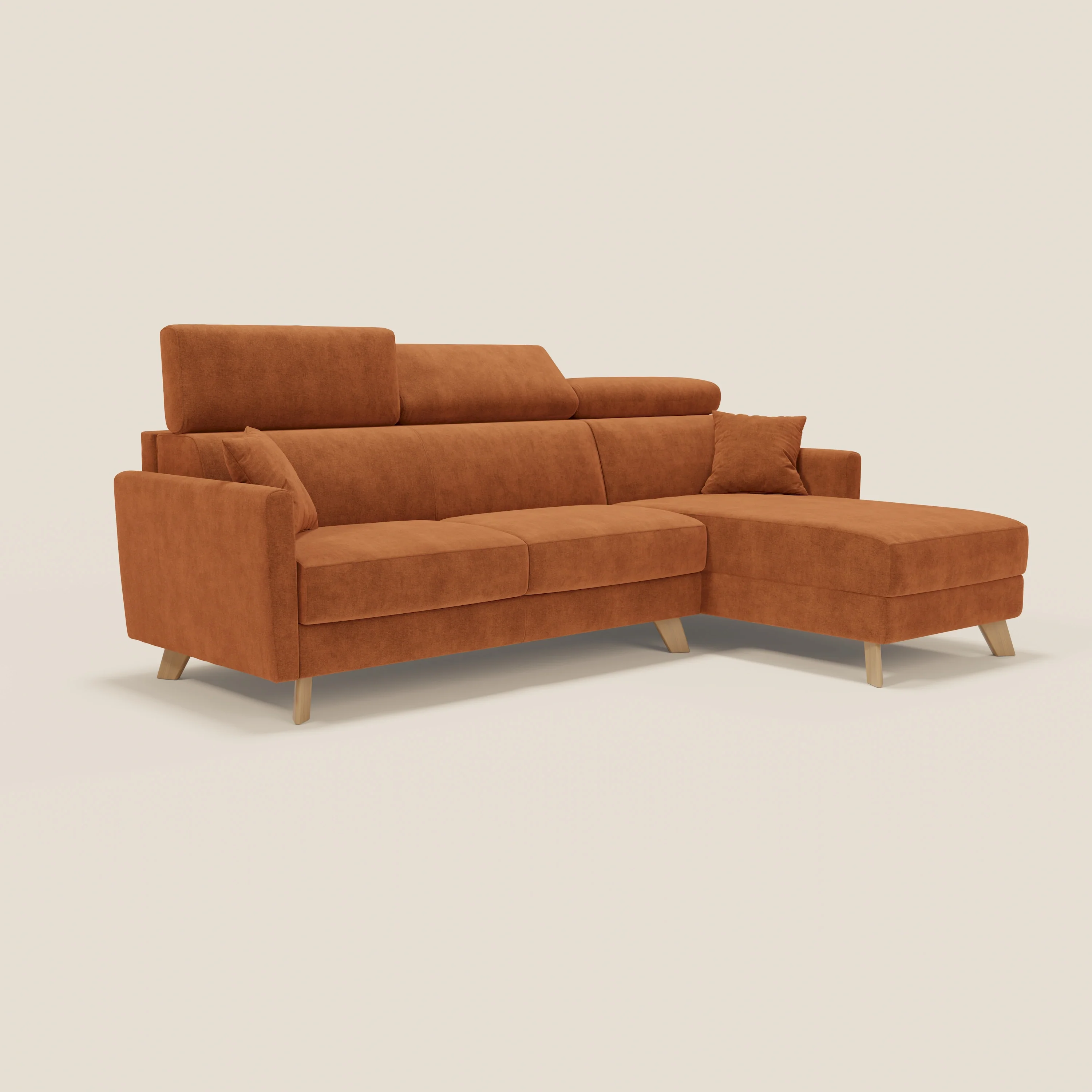Francy canapé d'angle convertible déhoussable - méridienne avec coffre et têtières inclinables en tissu détachable T17 orange - Image 3
