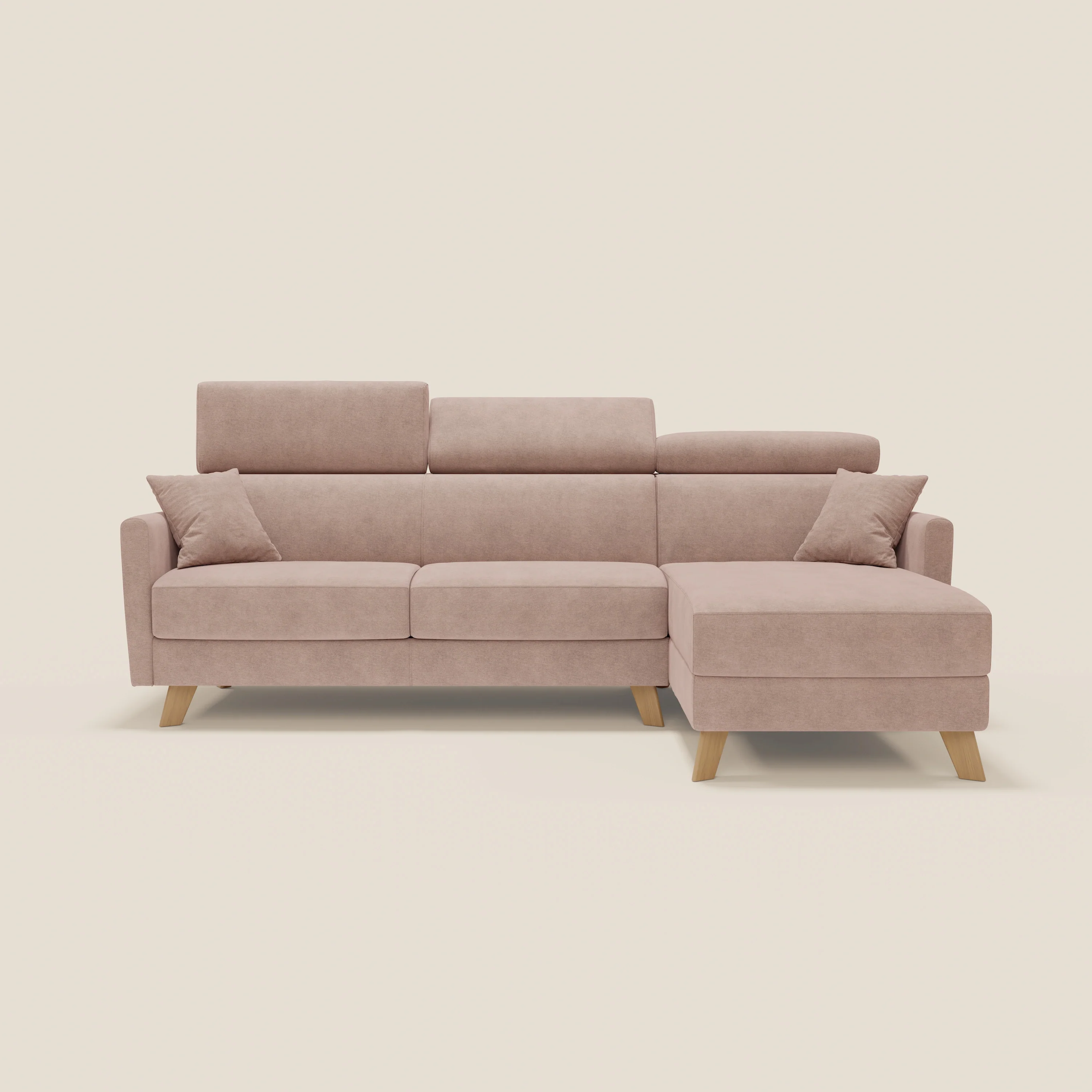 Francy canapé d'angle convertible déhoussable - méridienne avec coffre et têtières inclinables en tissu détachable T17 rose