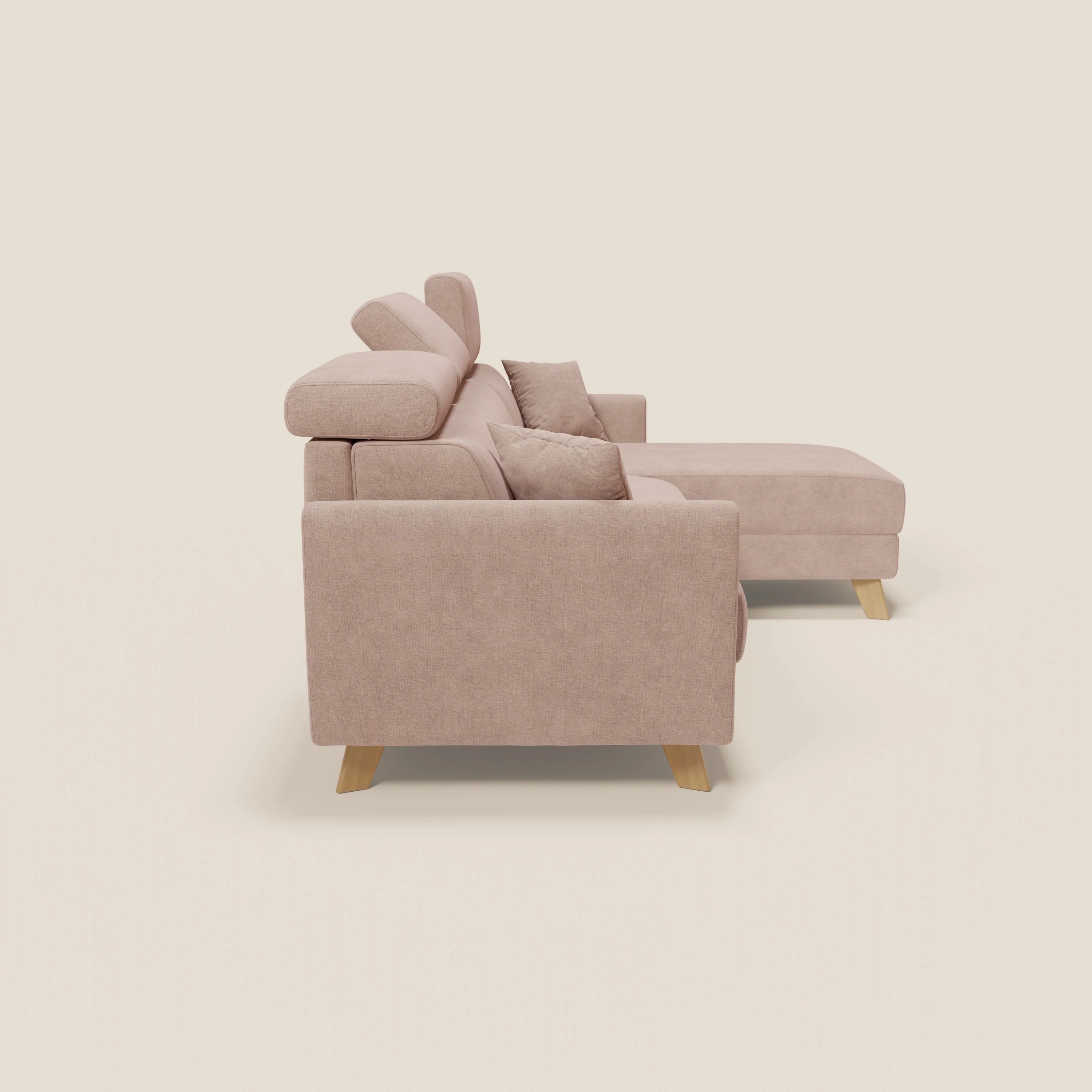 Francy canapé d'angle convertible déhoussable - méridienne avec coffre et têtières inclinables en tissu détachable T17 rose - Image 4