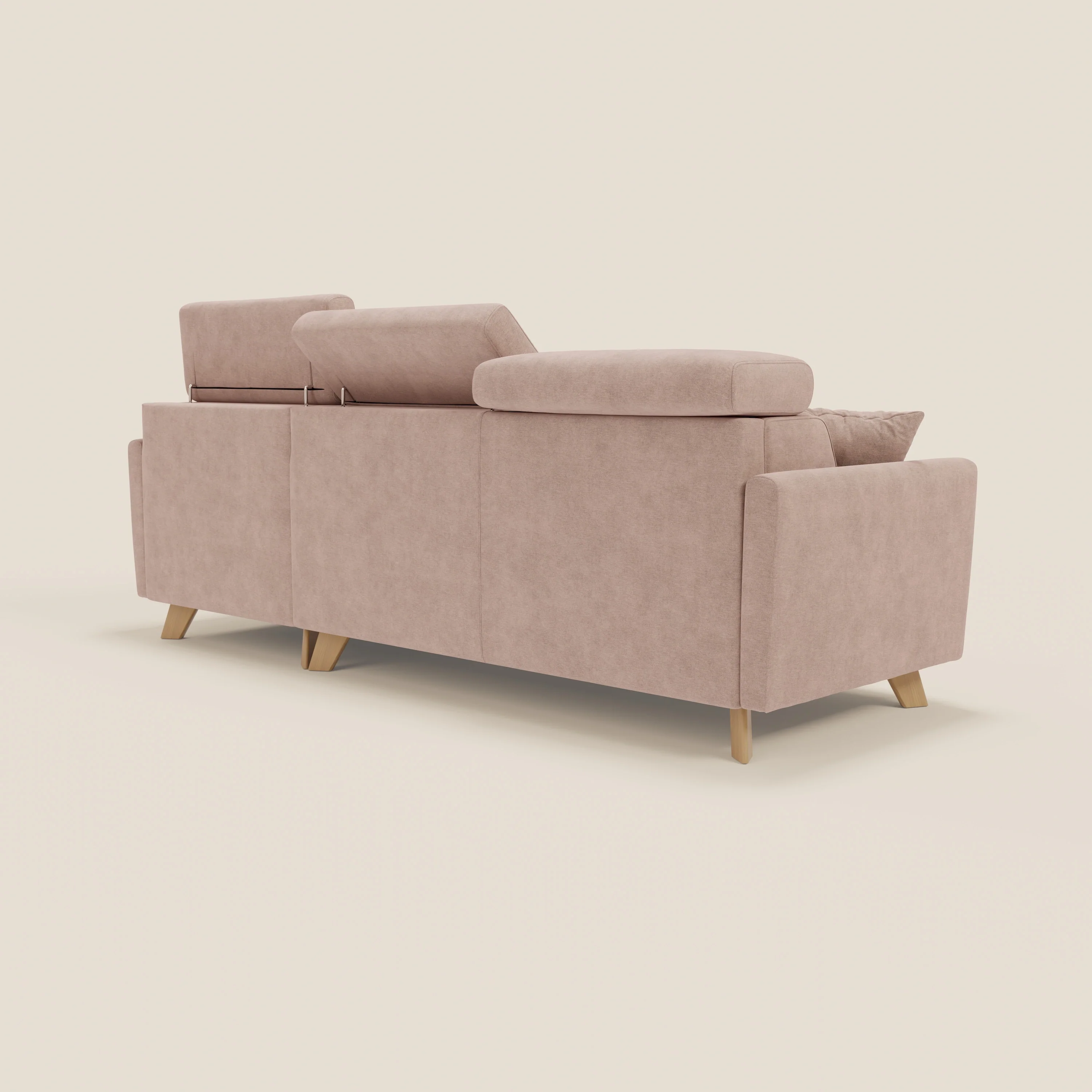 Francy canapé d'angle convertible déhoussable - méridienne avec coffre et têtières inclinables en tissu détachable T17 rose - Image 5