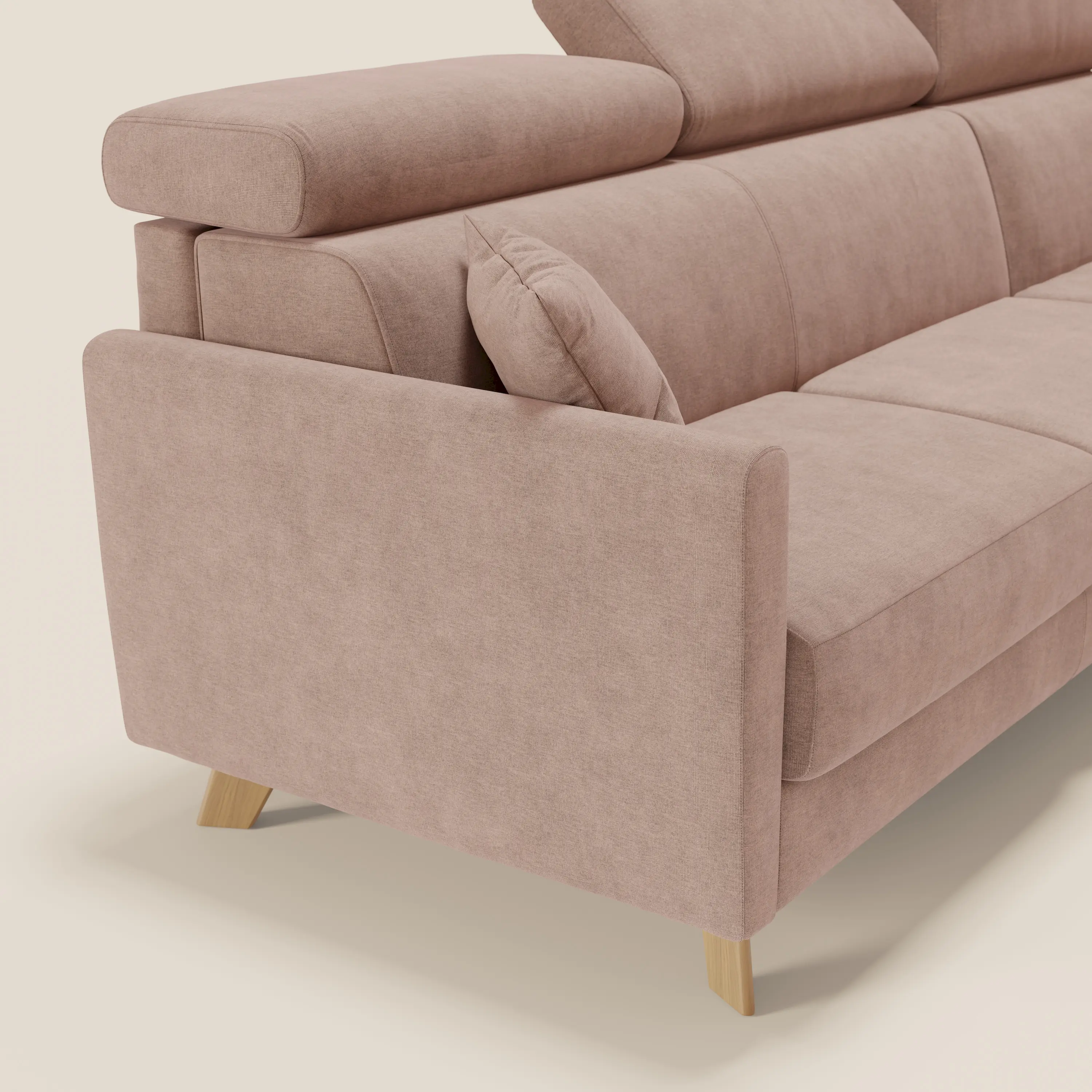 Francy canapé d'angle convertible déhoussable - méridienne avec coffre et têtières inclinables en tissu détachable T17 rose - Image 6