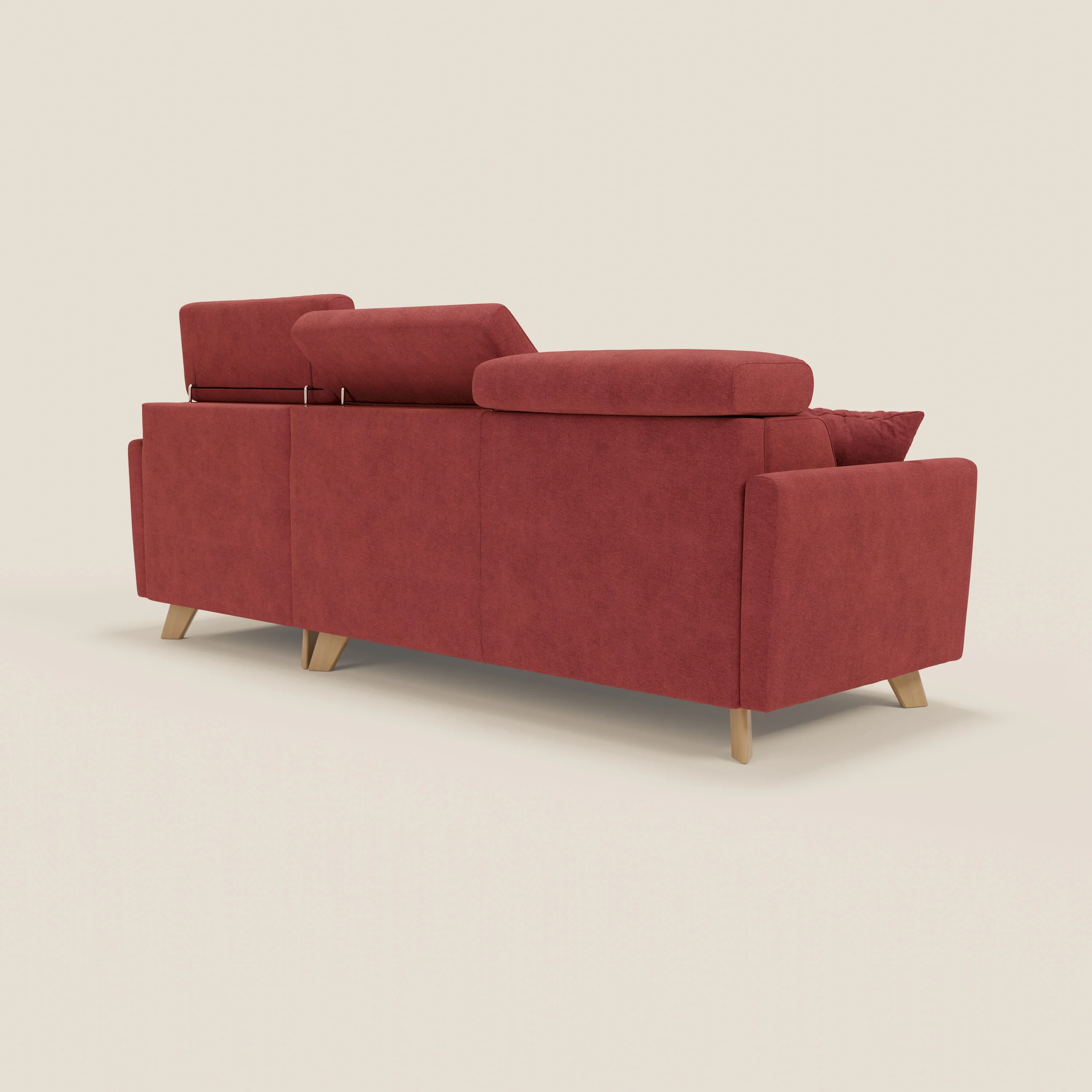 Francy canapé d'angle convertible déhoussable - méridienne avec coffre et têtières inclinables en tissu détachable T17 rouge - Image 5