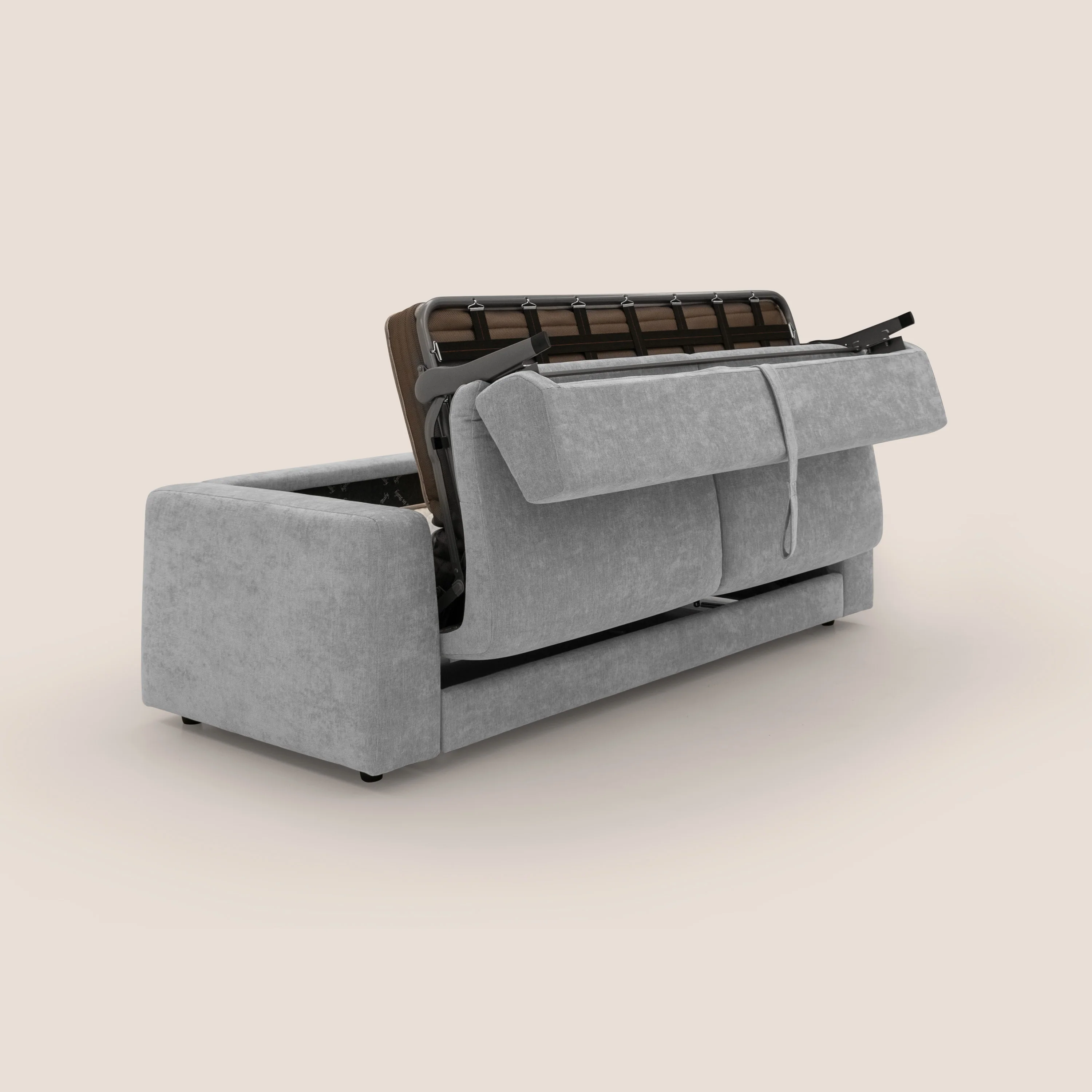 Freia Canapé convertible minimaliste matelas h15cm aux dossiers moelleux en tissu imperméable T14 gris clair - Image 11