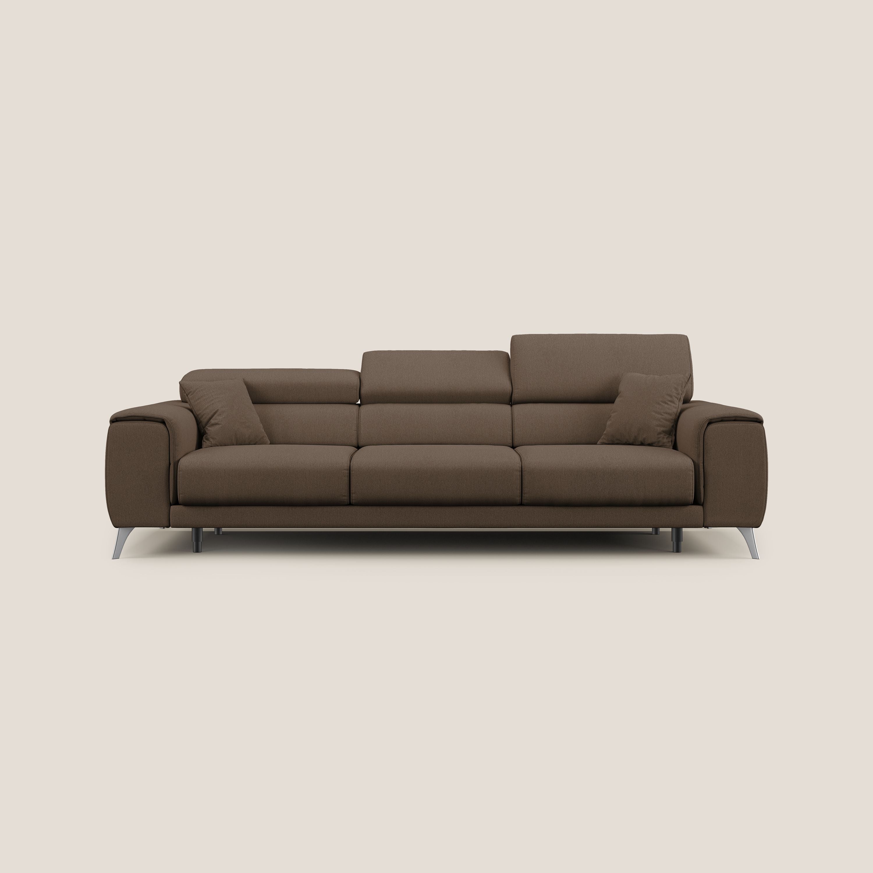 Fusion Canapé avec 3 assises coulissantes en tissu doux antitache T05 marron