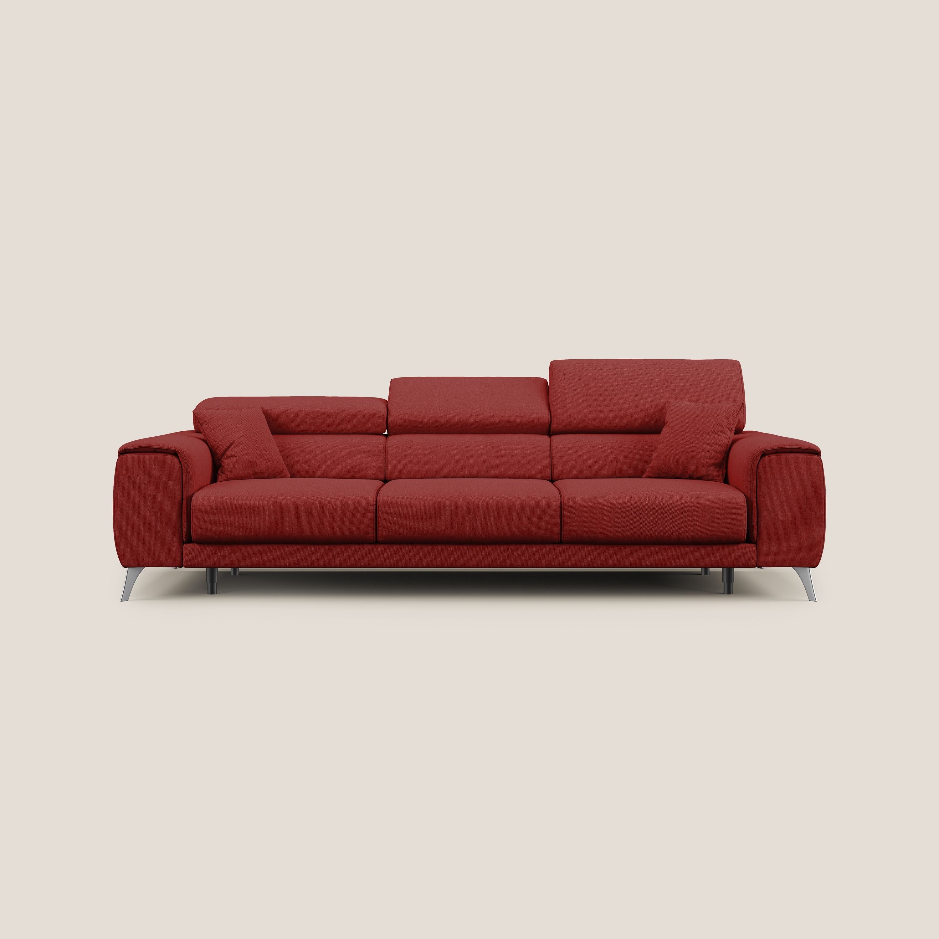 Fusion Canapé avec 3 assises coulissantes en tissu doux antitache T05 rouge