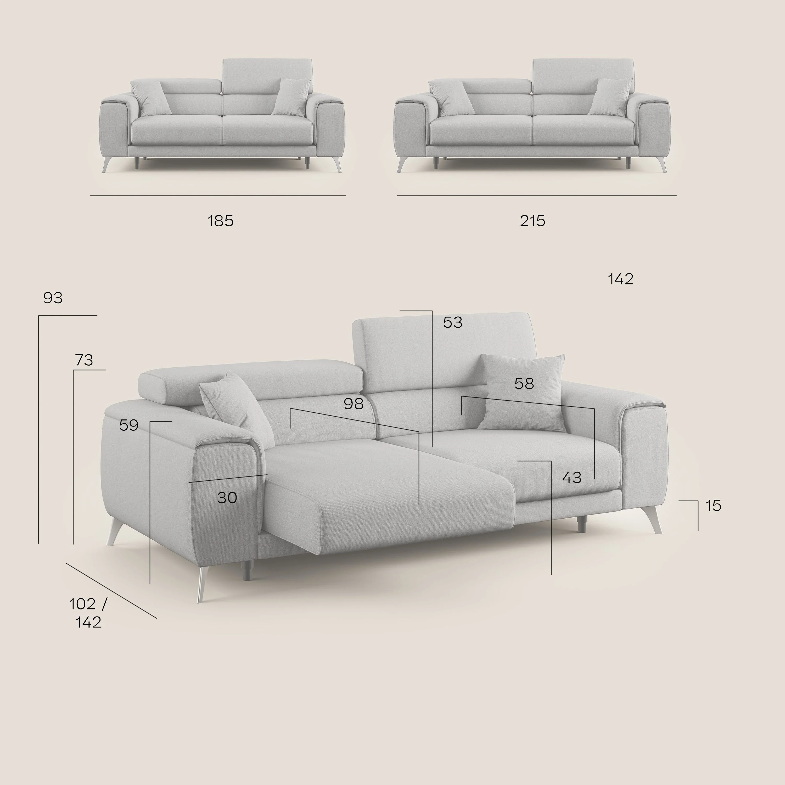 Fusion Canapé avec assises coulissantes en tissu doux antitache T05 gris - Image 10
