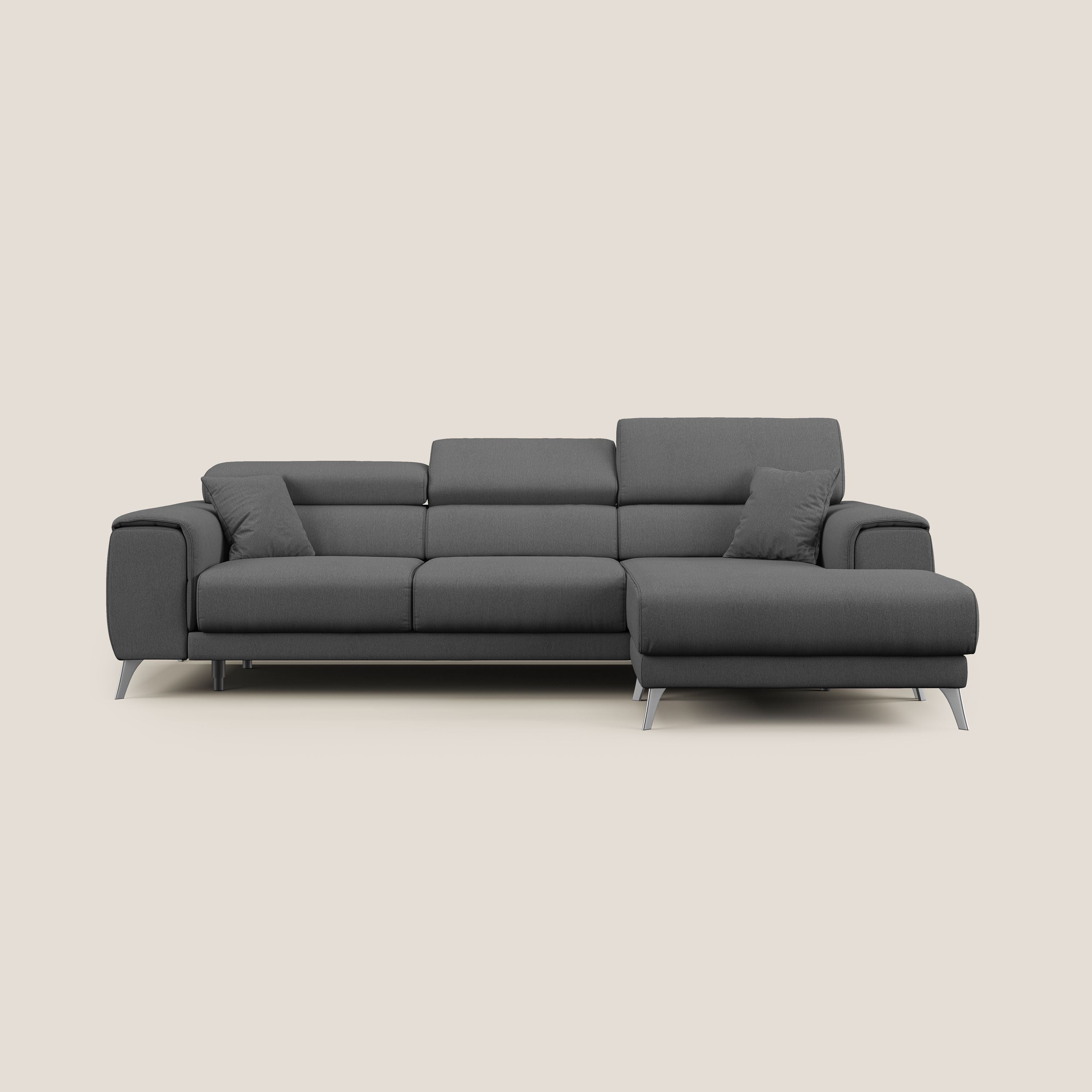 Fusion Canapé d'angle avec assises amovibles en tissu doux antitache T05 anthracite