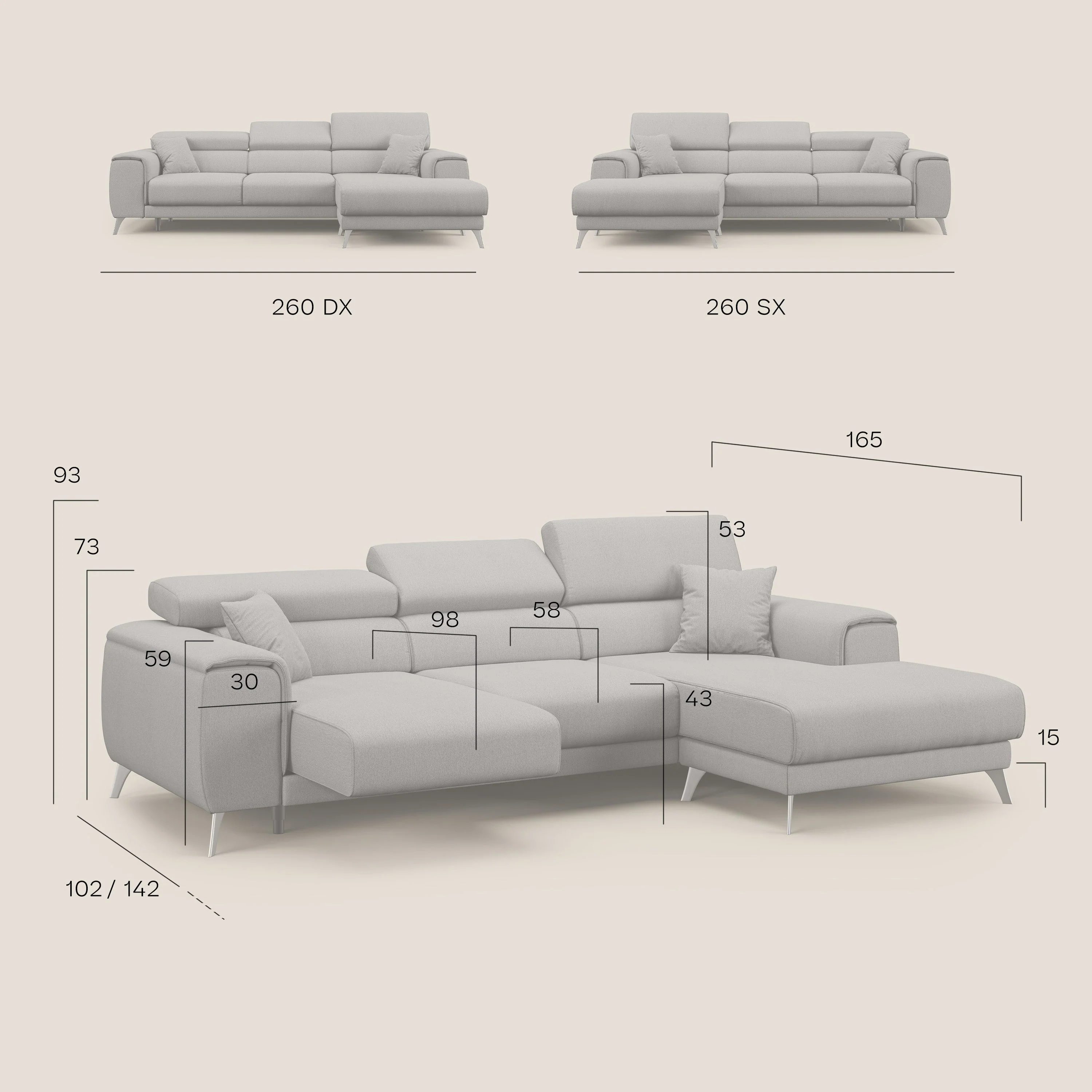 Fusion Canapé d'angle avec assises amovibles en tissu doux antitache T05 sucre glace - Image 14