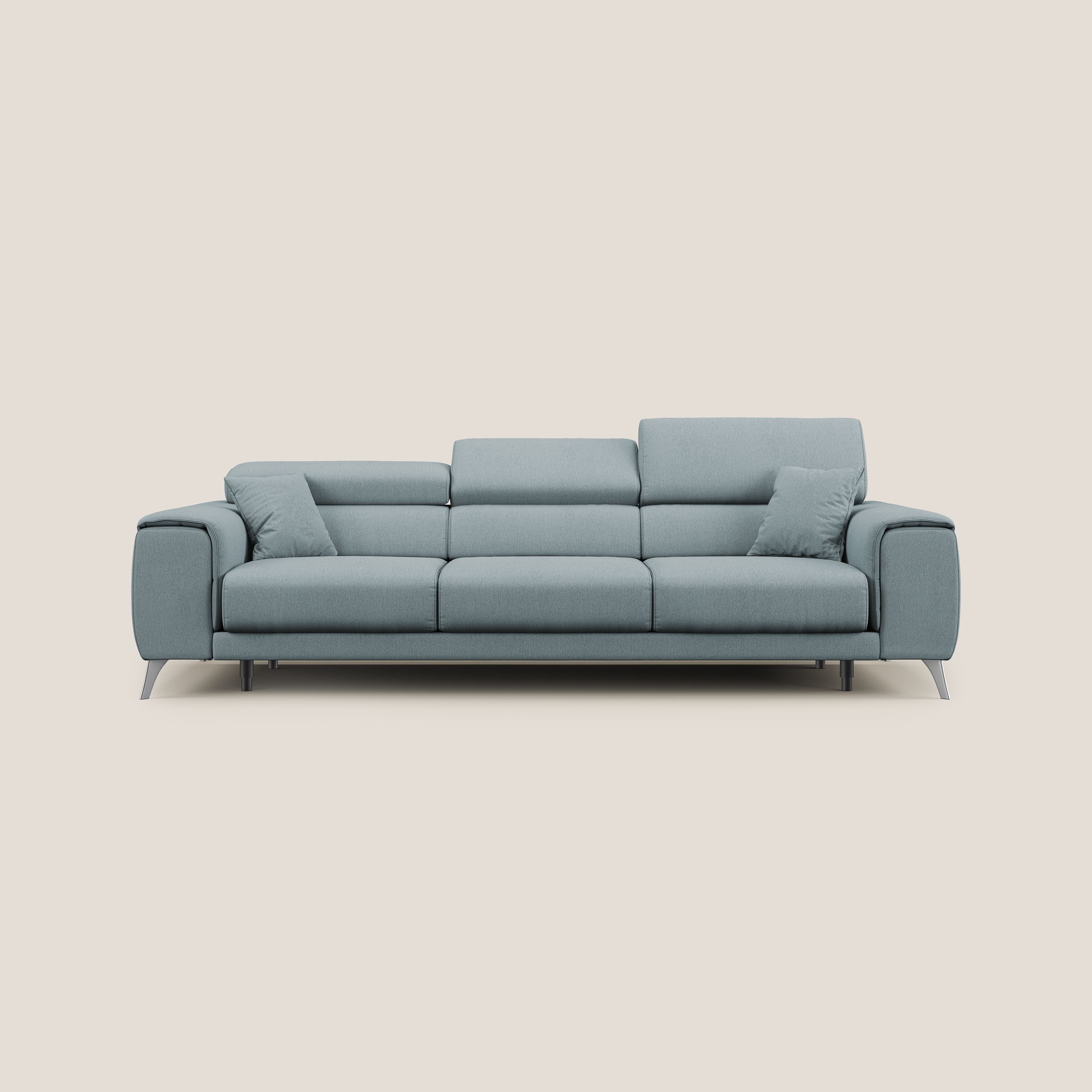 Fusion Canapé avec 3 assises coulissantes en tissu doux antitache T05 bleu gris