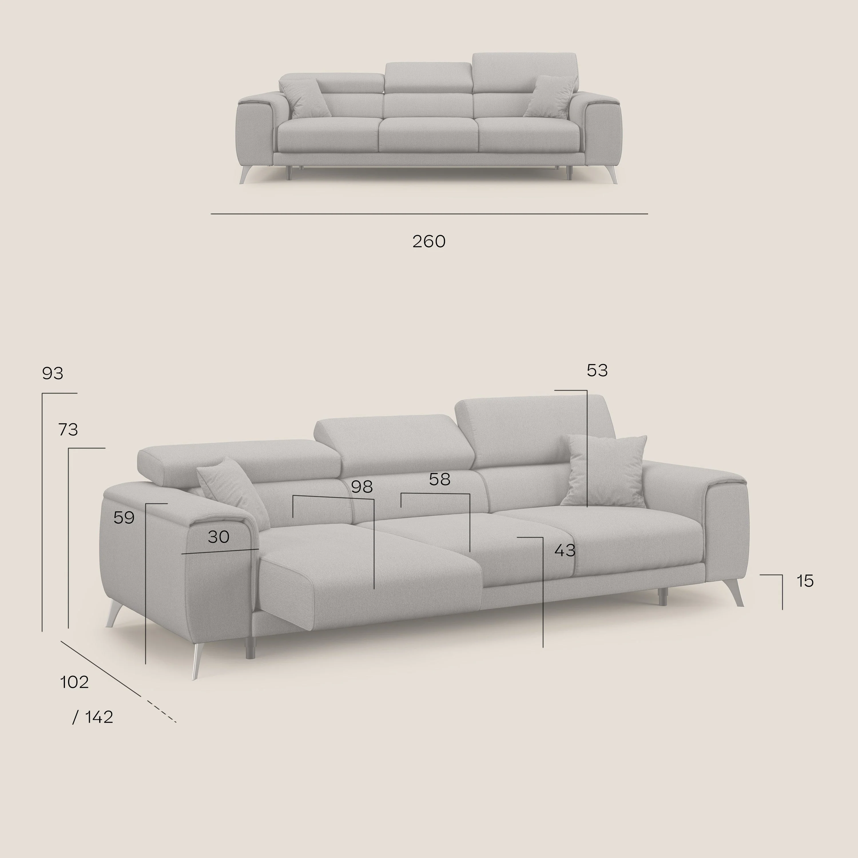 Fusion Canapé avec 3 assises coulissantes en tissu doux antitache T05 beige - Image 10