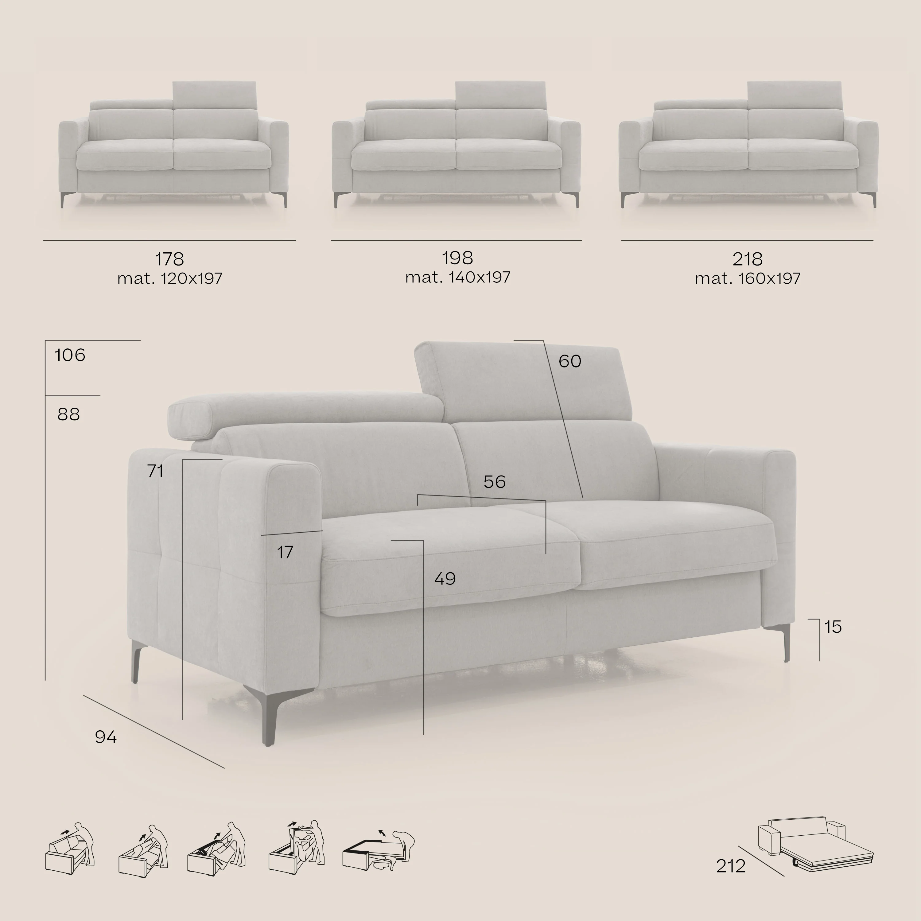 Gardenia canapé convertible matelas H 18cm avec têtières réglables et revêtement imperméable T02 bleu ciel - Image 11
