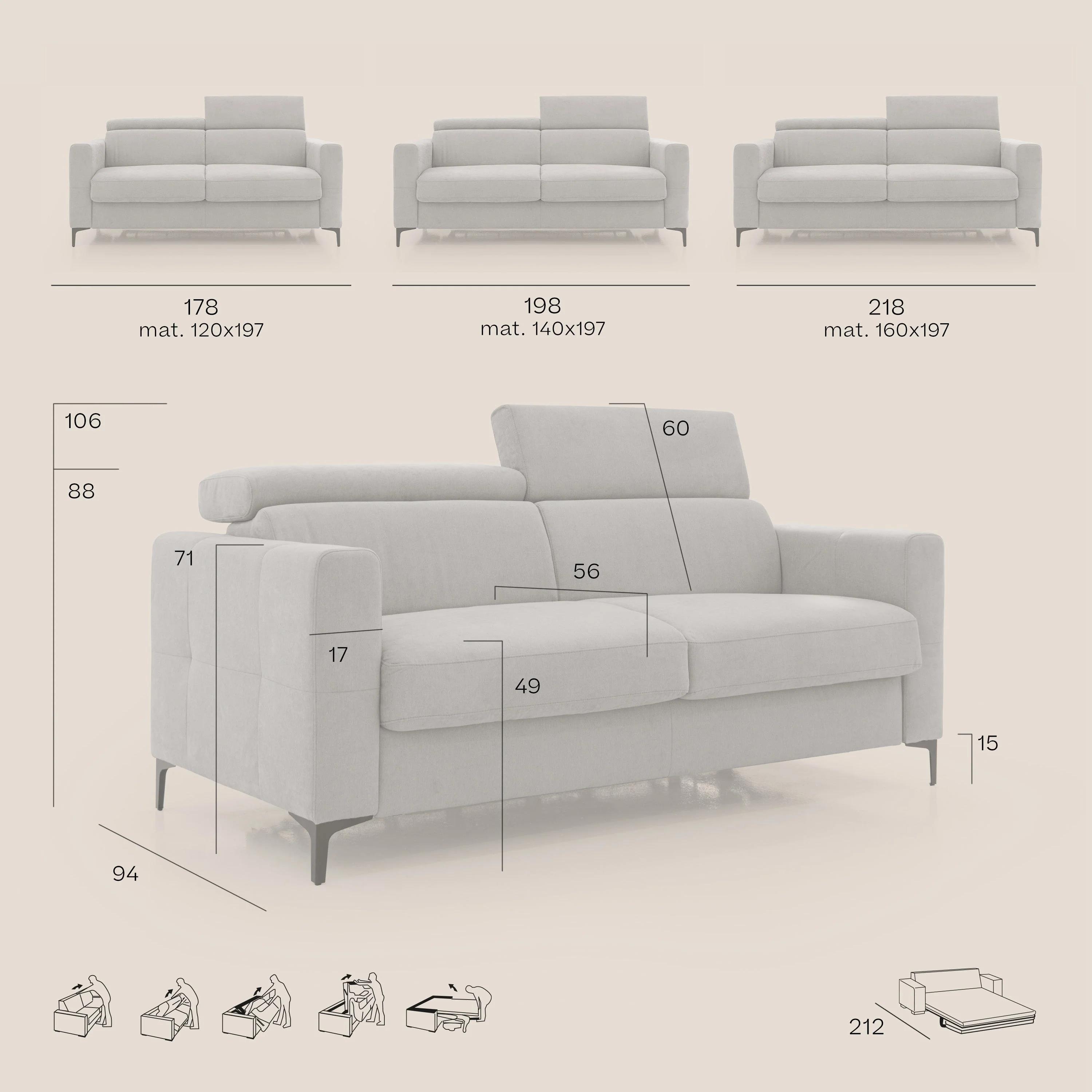 Gardenia canapĂ© convertible matelas H 18cm avec tĂȘtiĂšres rĂ©glables et revĂȘtement impermĂ©able T02 rouge - Image 11