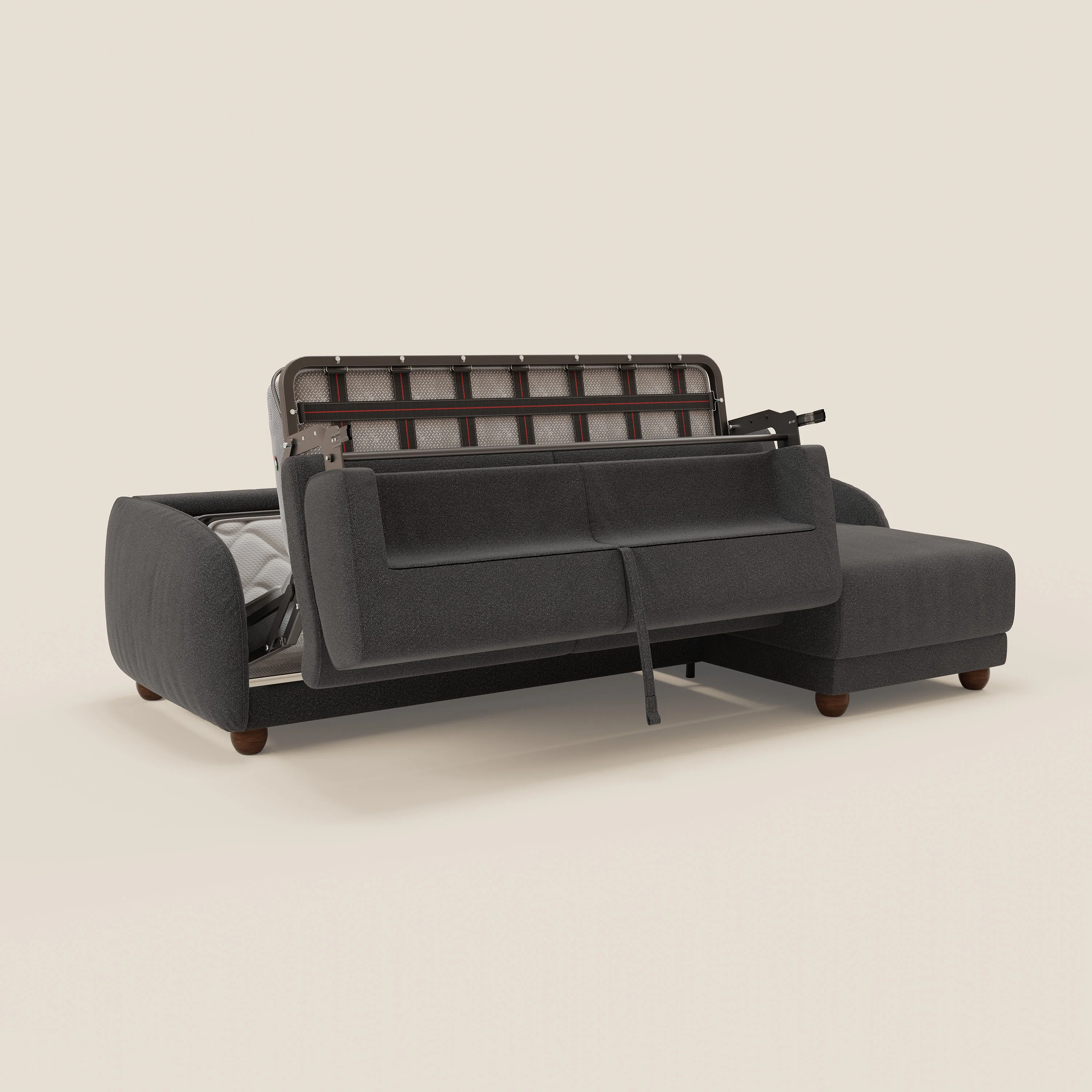 Giglio Canapé d'angle convertible avec matelas H18 cm et chaise longue coffre en bouclette douce T07 anthracite - Image 10