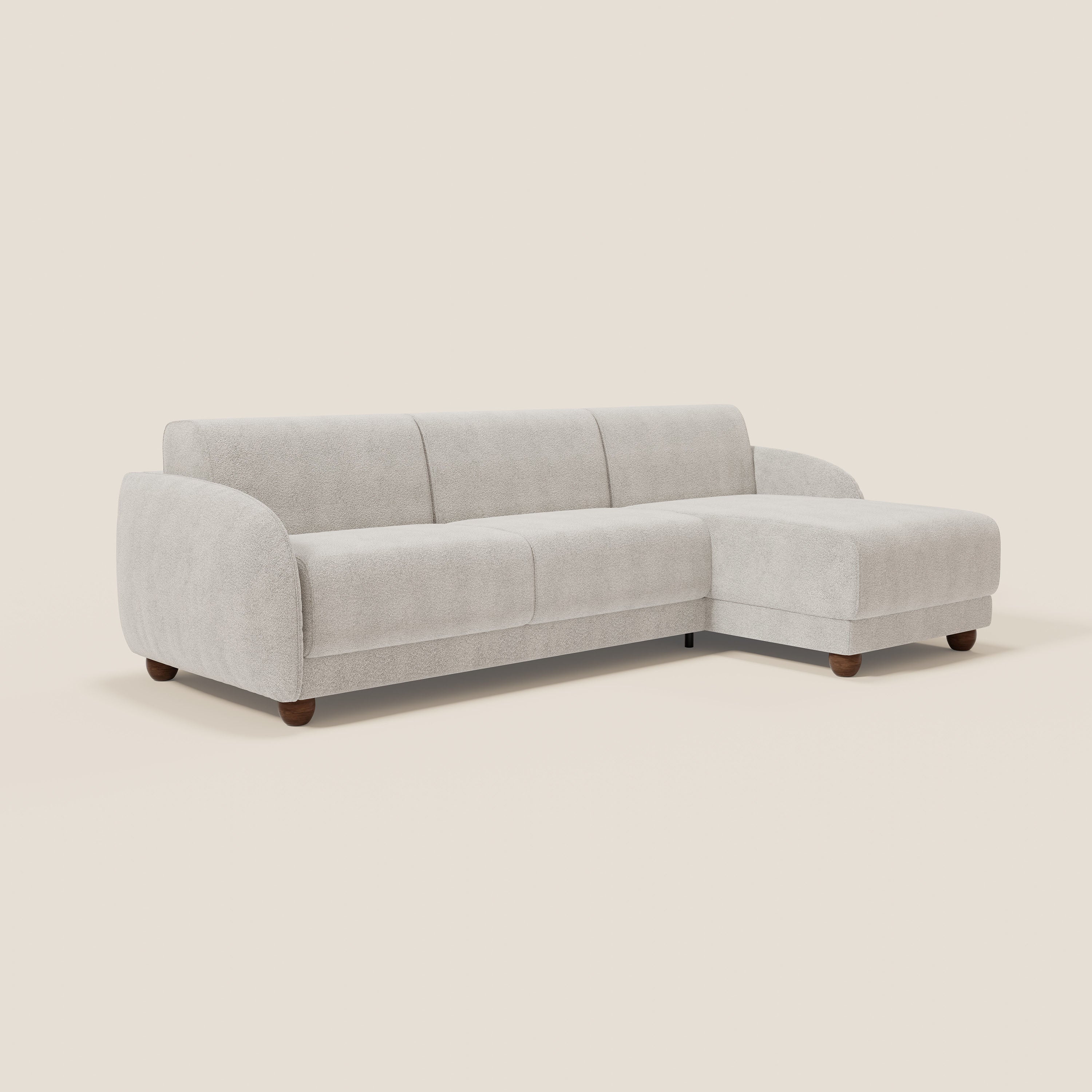 Giglio Canapé d'angle convertible avec matelas H18 cm et chaise longue coffre en bouclette douce T07 blanc - Image 3