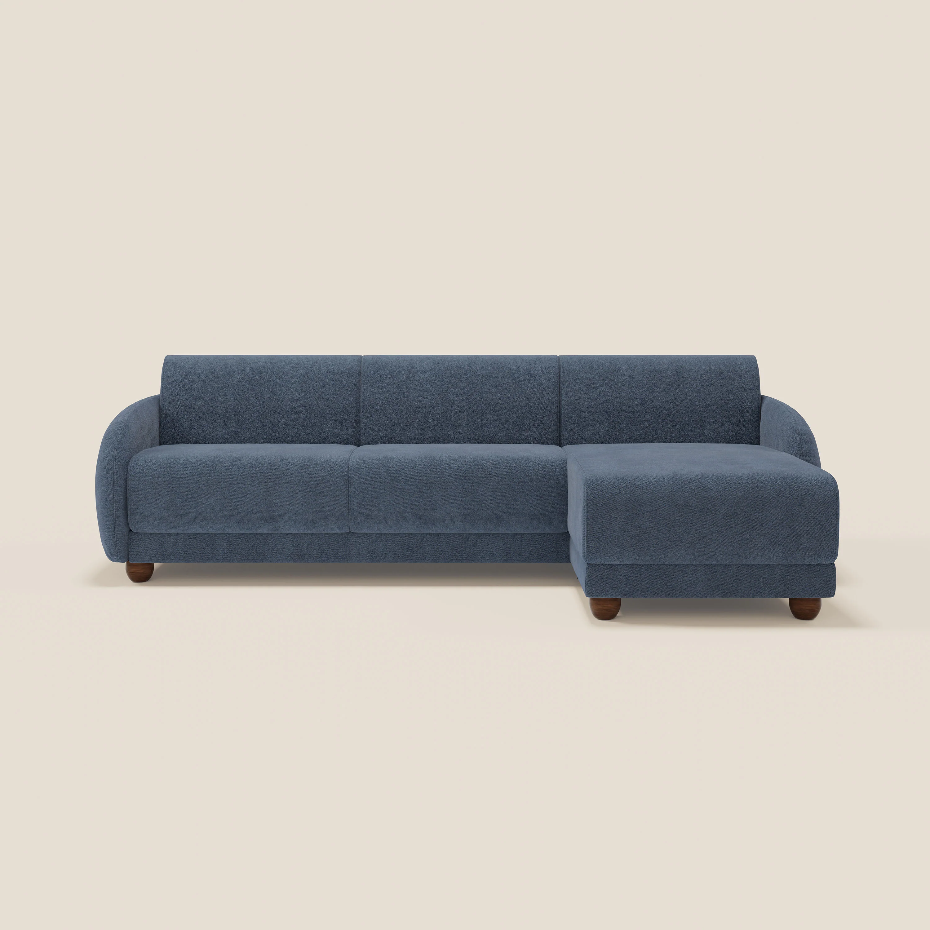 Giglio Canapé d'angle convertible avec matelas H18 cm et chaise longue coffre en bouclette douce T07 bleu