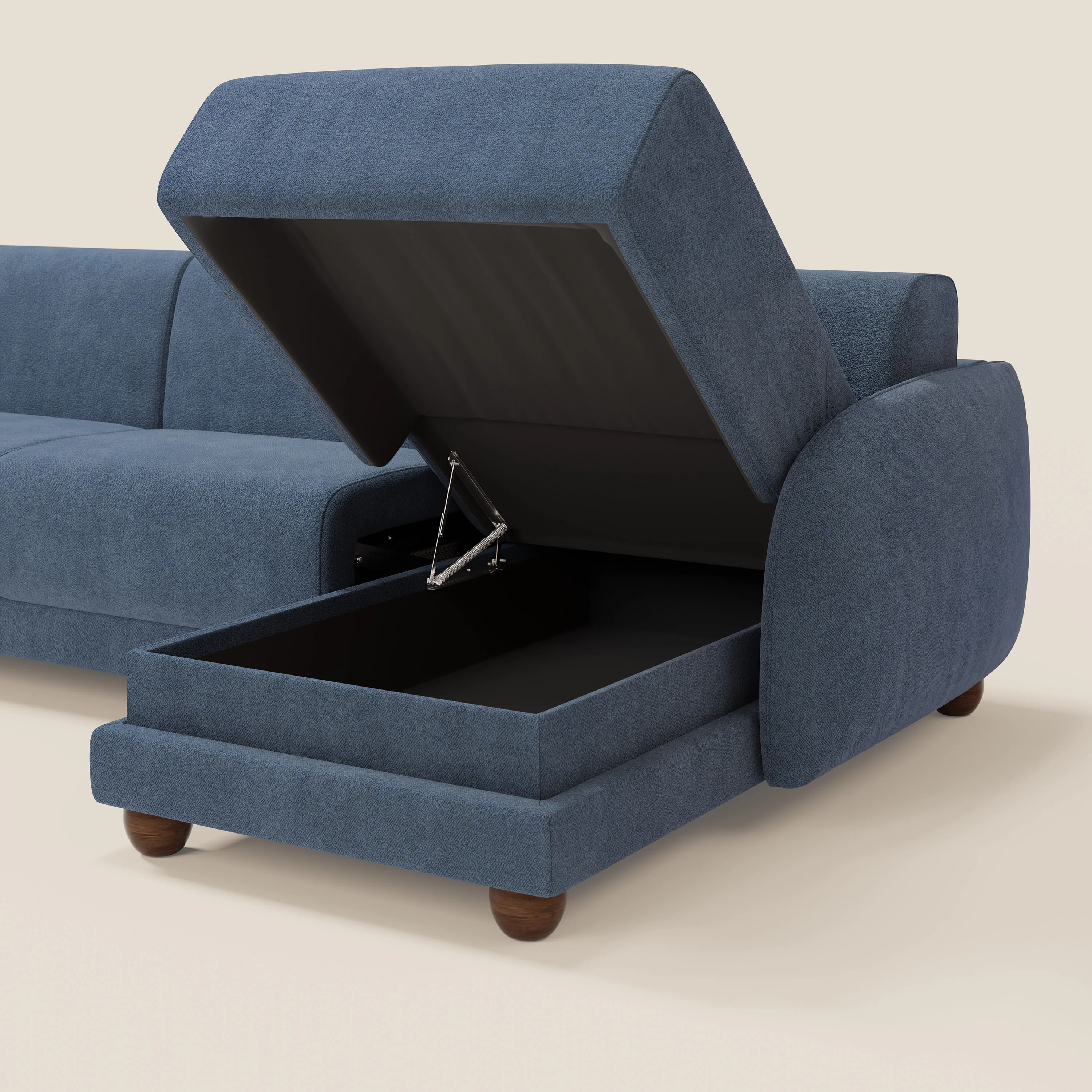Giglio Canapé d'angle convertible avec matelas H18 cm et chaise longue coffre en bouclette douce T07 bleu - Image 5