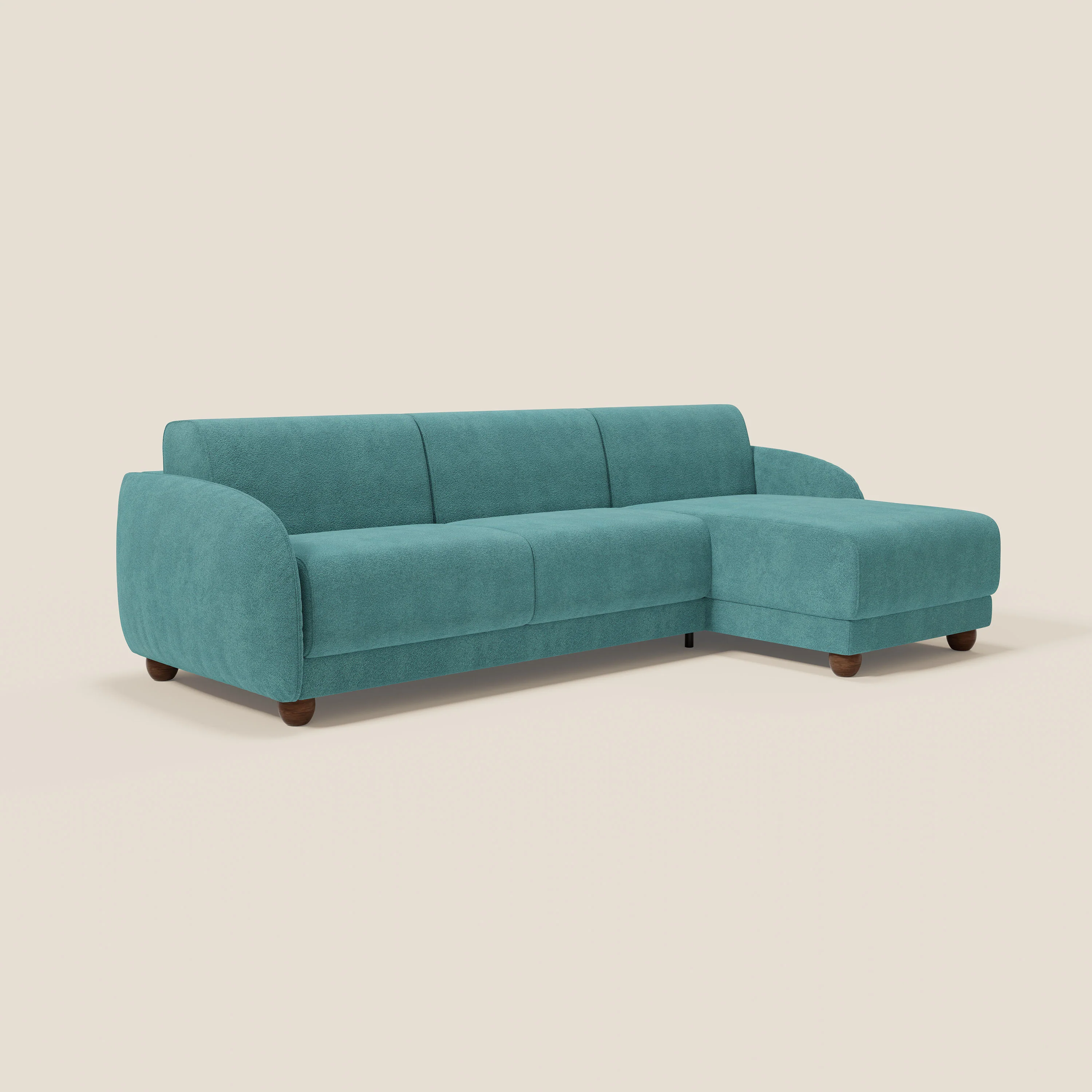 Giglio Canapé d'angle convertible avec matelas H18 cm et chaise longue coffre en bouclette douce T07 bleu ciel - Image 3