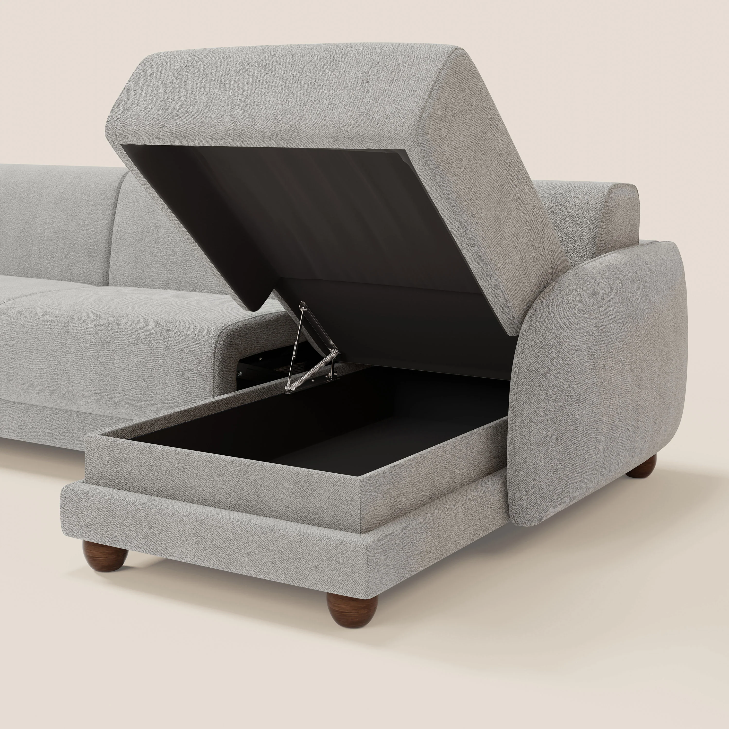 Giglio Canapé d'angle convertible avec matelas H18 cm et chaise longue coffre en bouclette douce T07 gris - Image 5