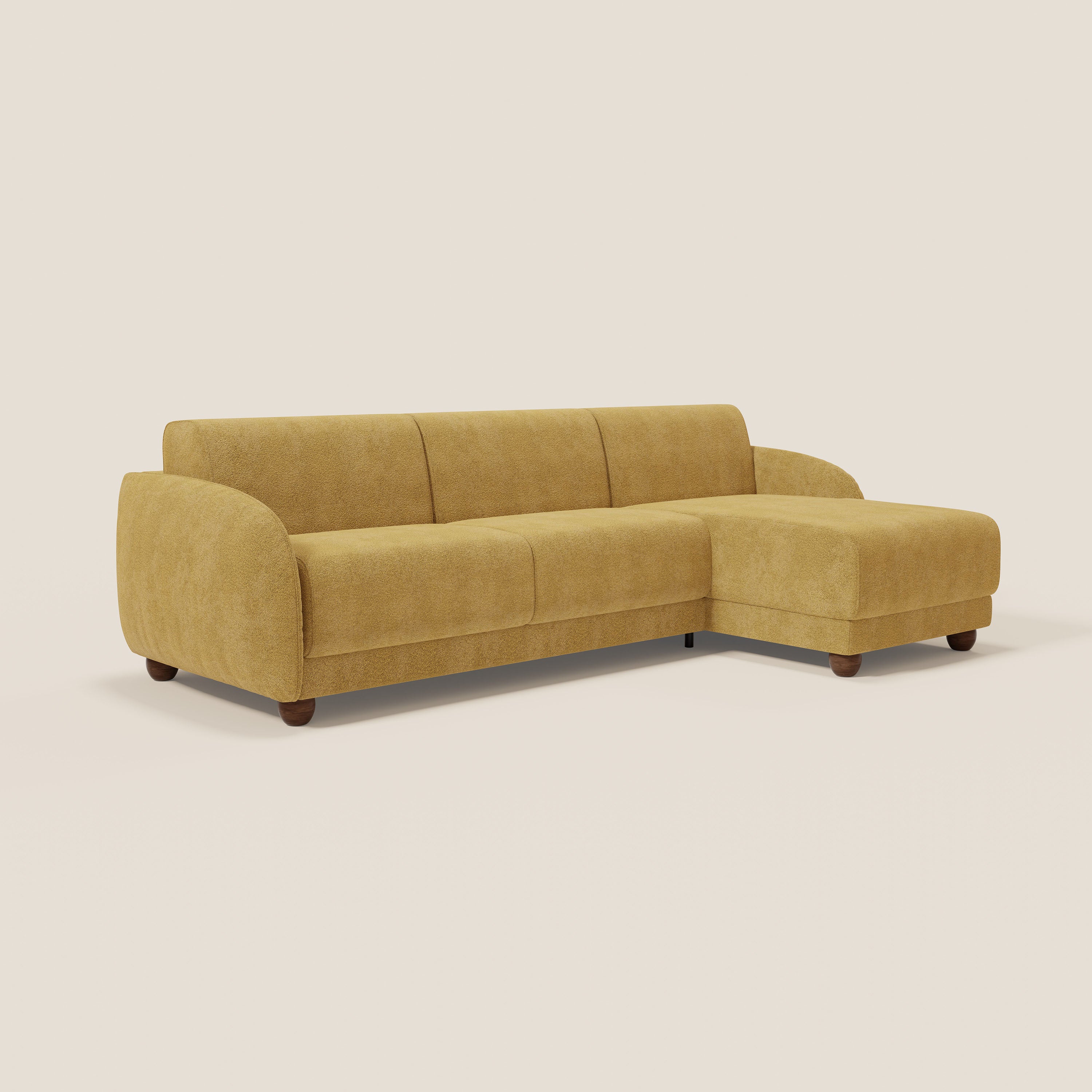 Giglio Canapé d'angle convertible avec matelas H18 cm et chaise longue coffre en bouclette douce T07 jaune - Image 3
